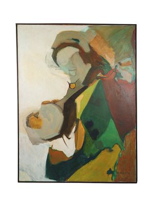 Martha Norton, Mid-Century Modern Abstract Figurative Composition, Oil on Canvas. This 