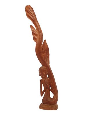 Mid-20th Century Balinese Art Deco Style Hand-Carved Wood Mermaid Sculpture. This Balinese 