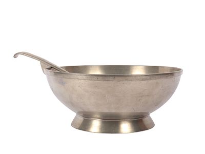 Bankatina Hand-Wrought Indonesian Metal Punch Bowl and Ladle Set. This mid-century punch bowl 