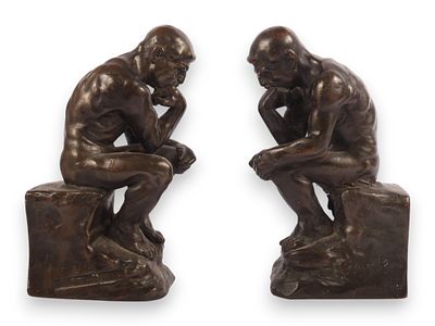 A Pair of Philadelphia Manufacturing Company Cast Metal The Thinker Bookends by James Benedict. A 