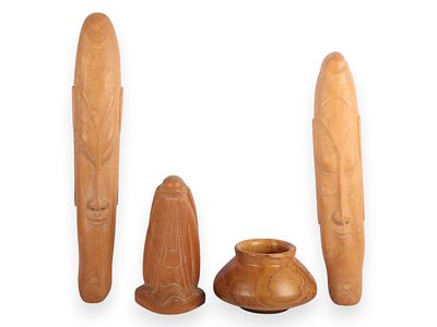 A Group of Hand-Carved Wooden Decorative Objects. A group of hand-carved decorative objects 