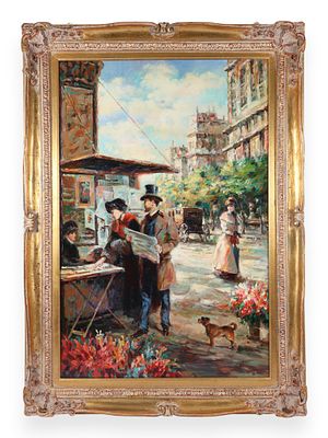 Attributed to Fischer, Impressionist School Street Scene, Oil on Canvas. This landscape oil 