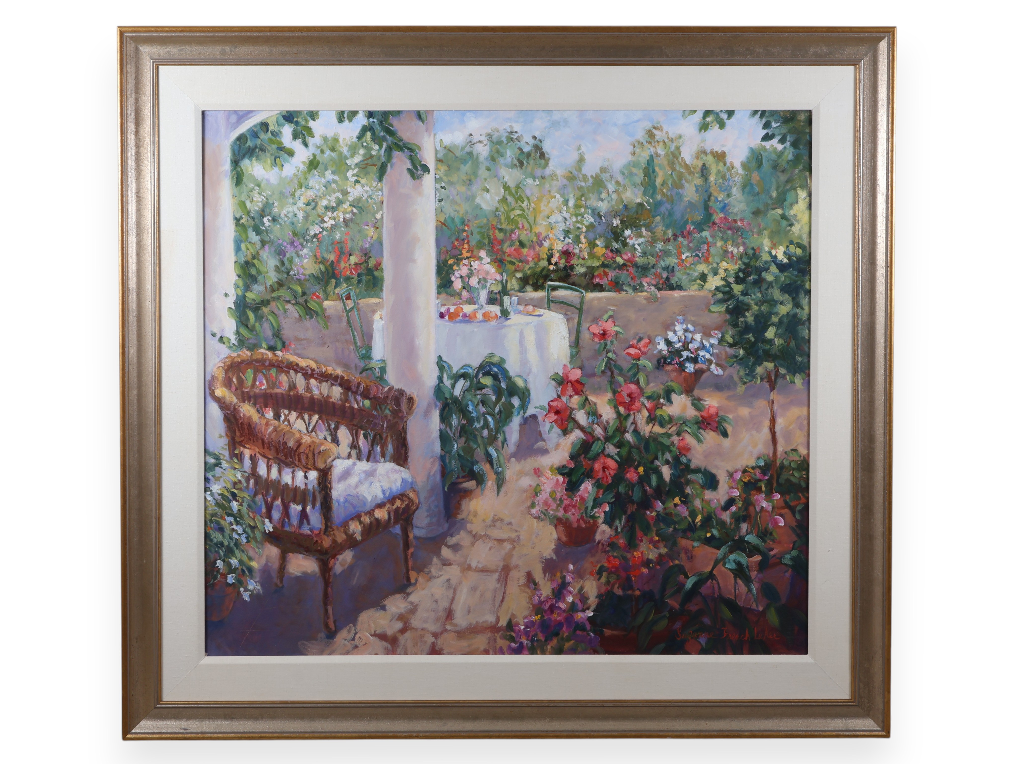 Suzanne French Luker, Lunch in the Garden, Large Oil on Canvas