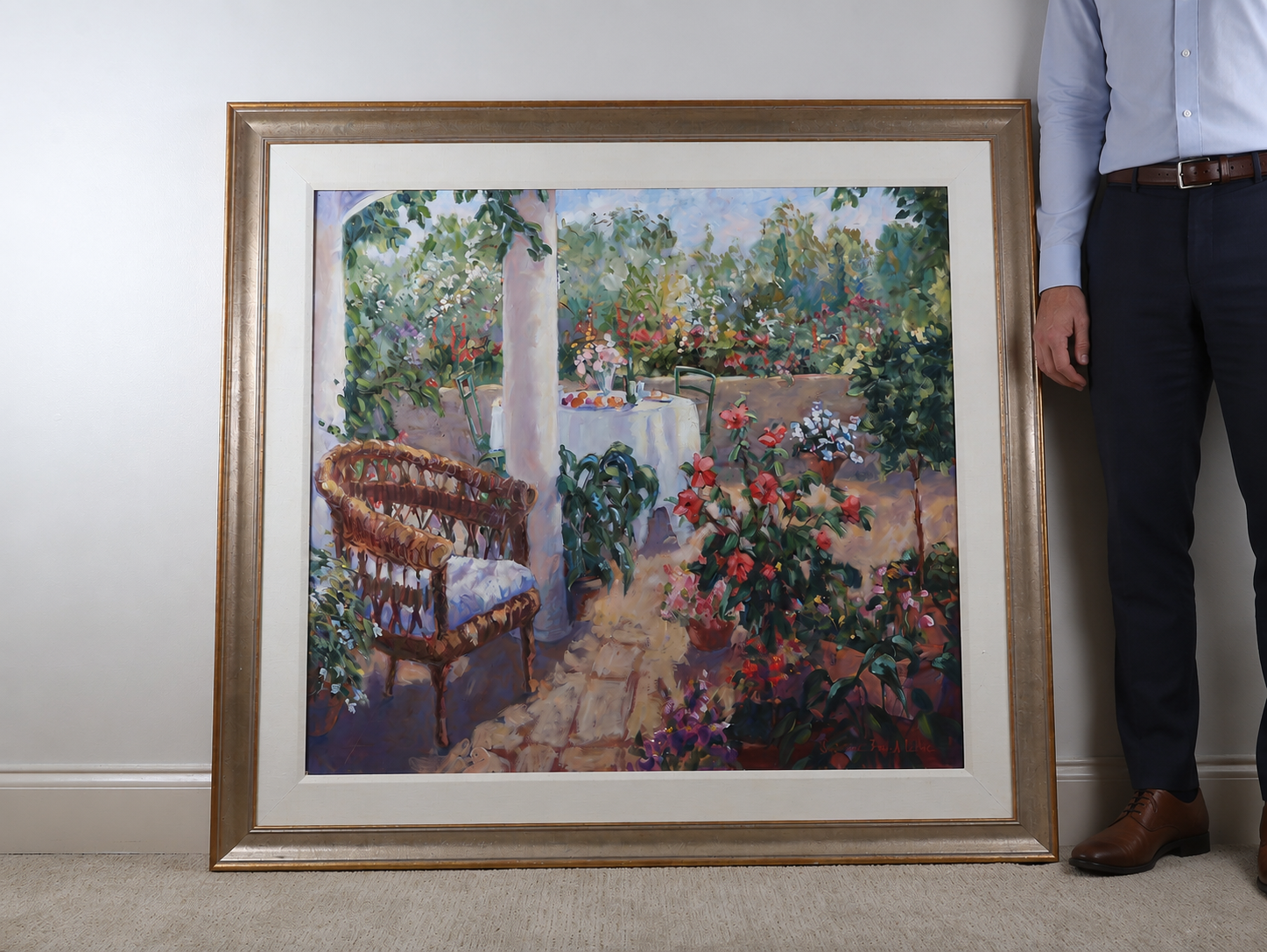 Suzanne French Luker, Lunch in the Garden, Large Oil on Canvas
