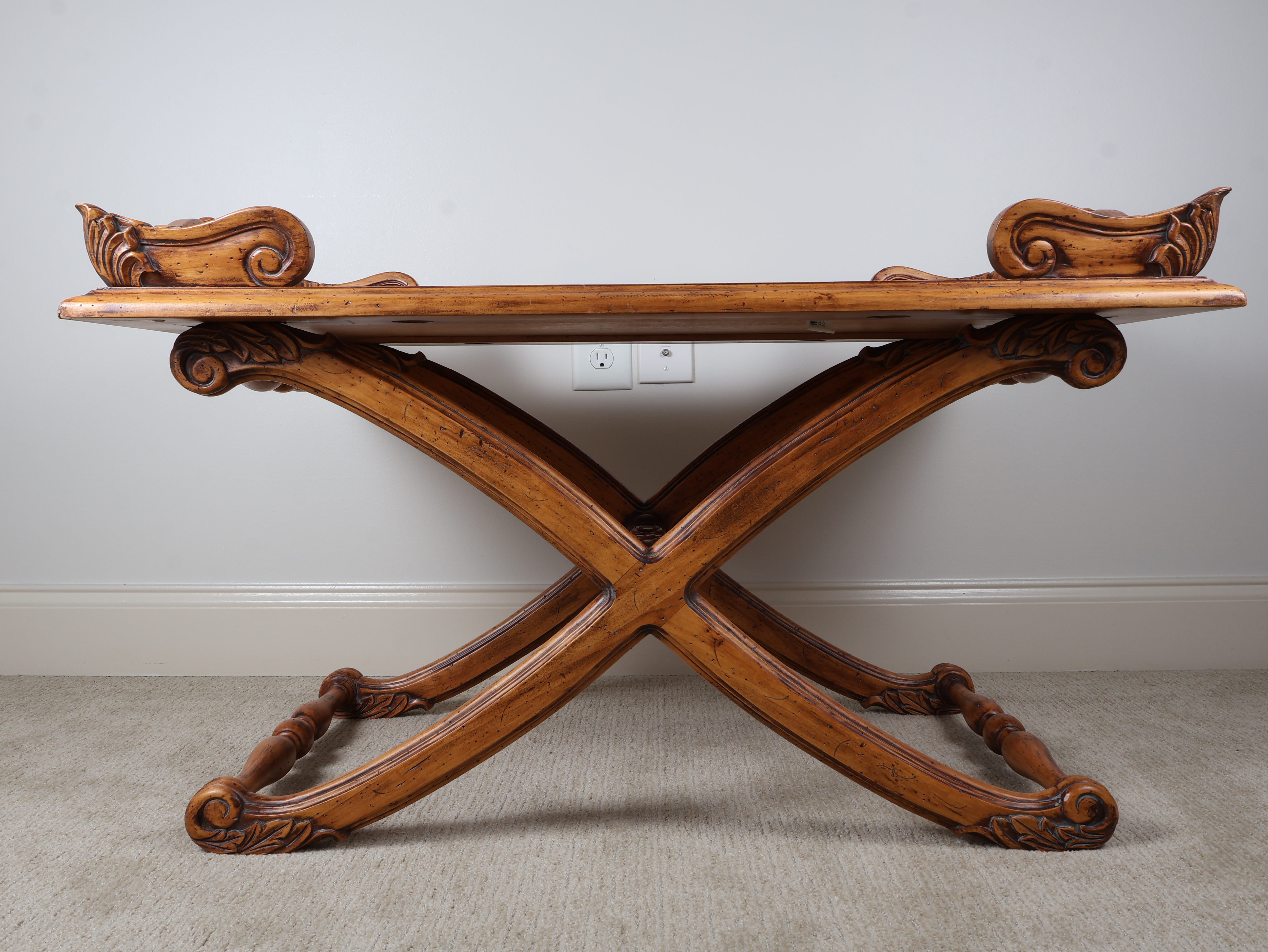 Renaissance Revival Style Carved Wood Curule-Base Low Table