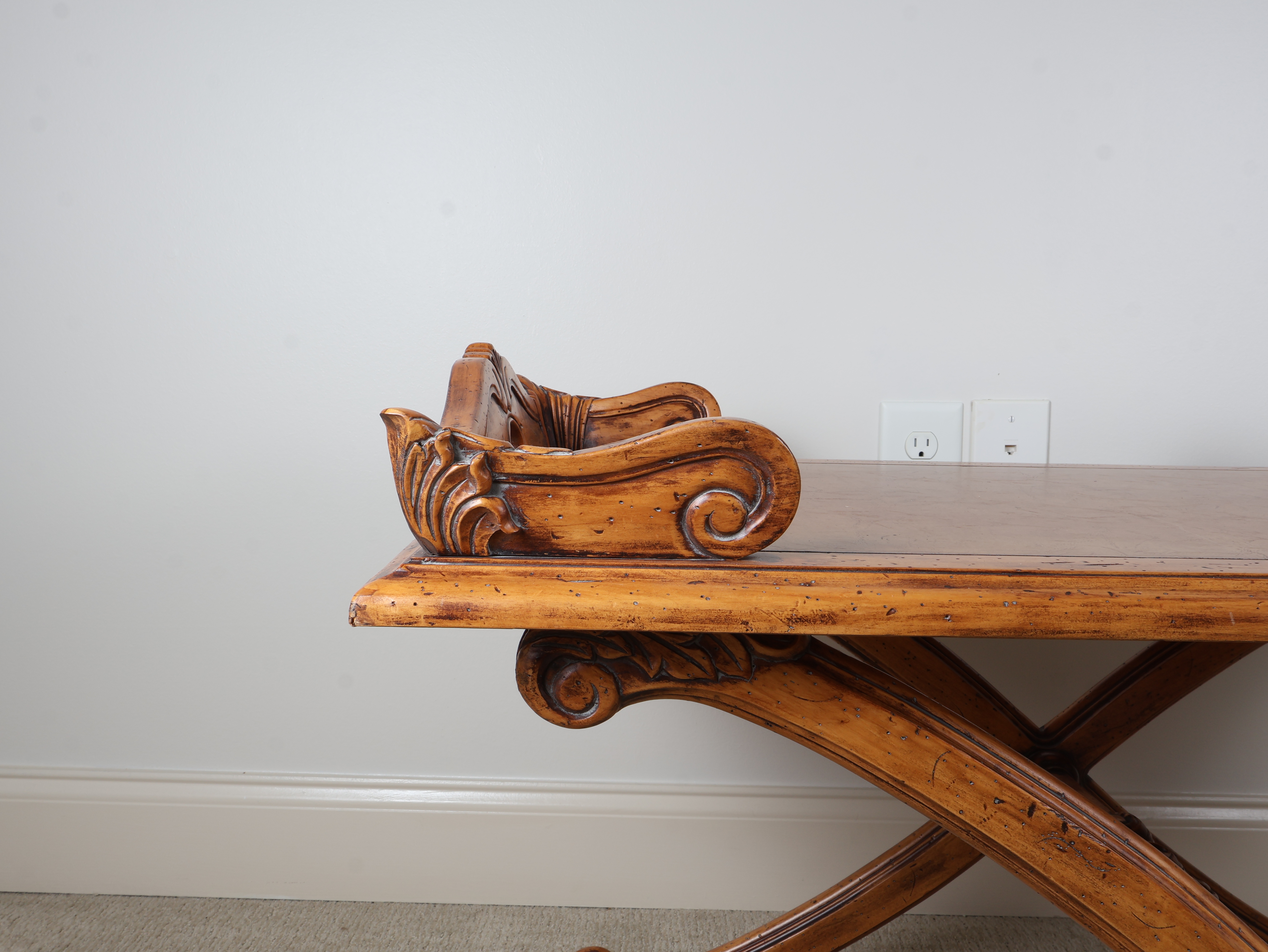 Renaissance Revival Style Carved Wood Curule-Base Low Table