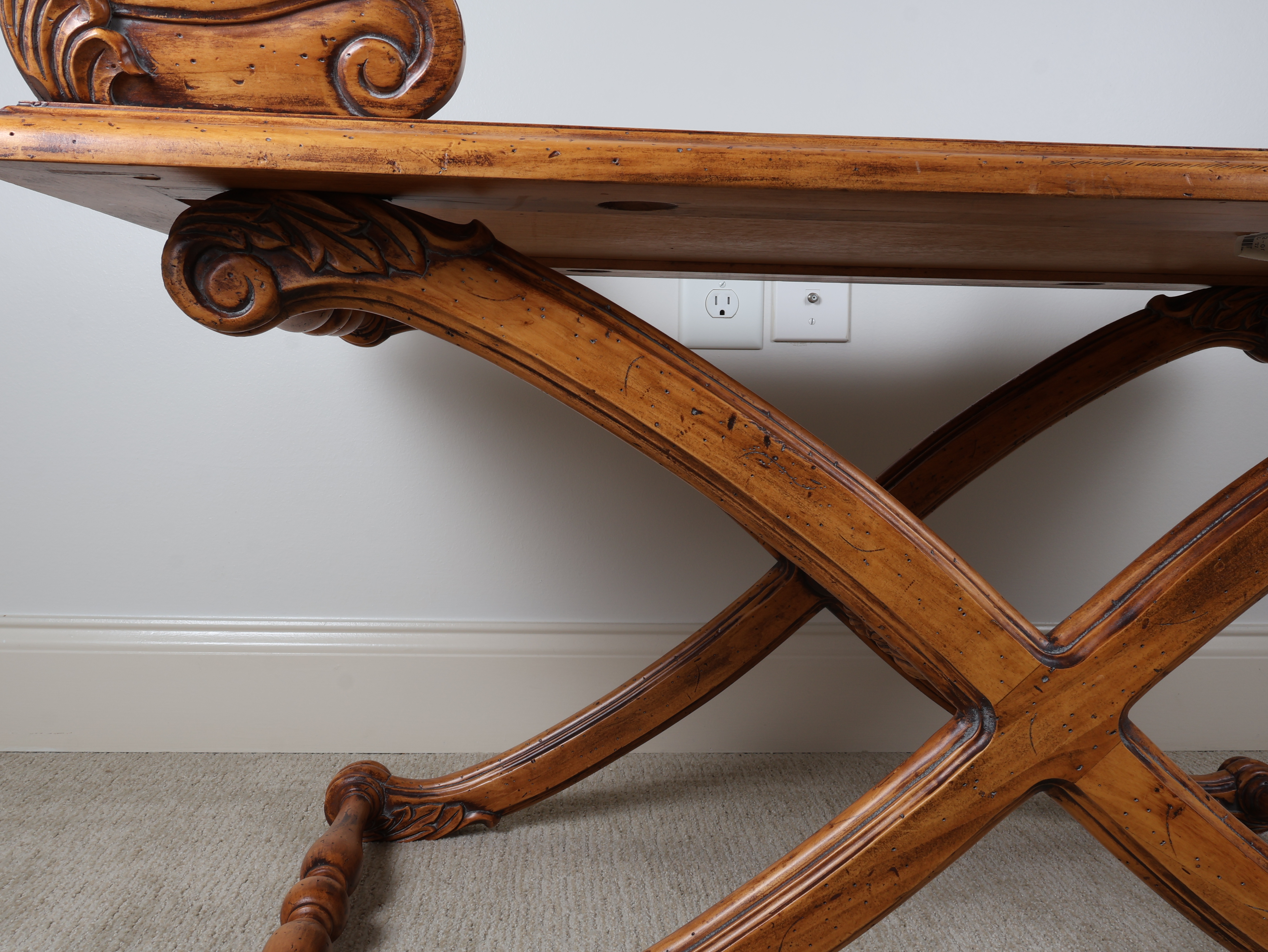 Renaissance Revival Style Carved Wood Curule-Base Low Table