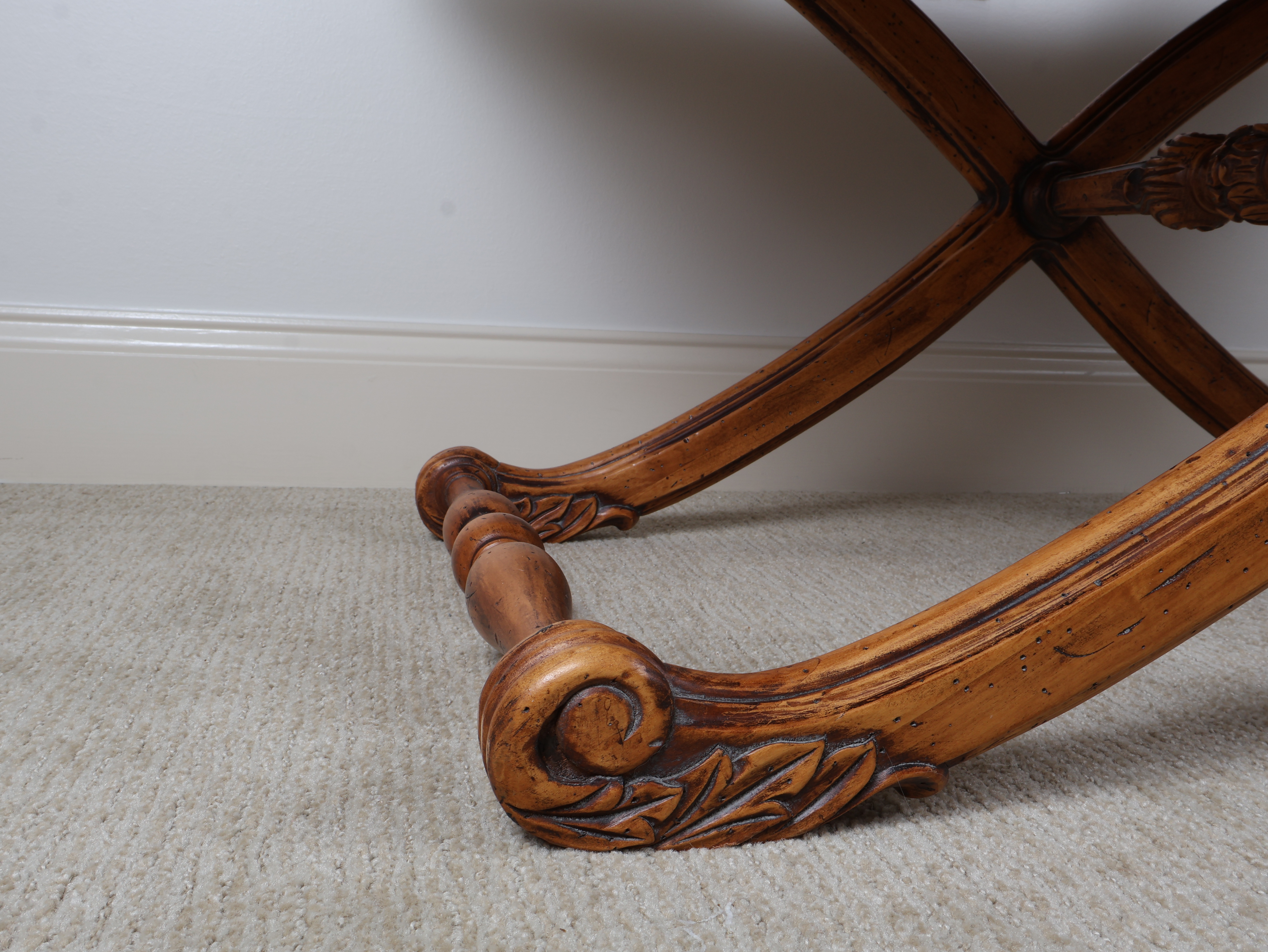 Renaissance Revival Style Carved Wood Curule-Base Low Table
