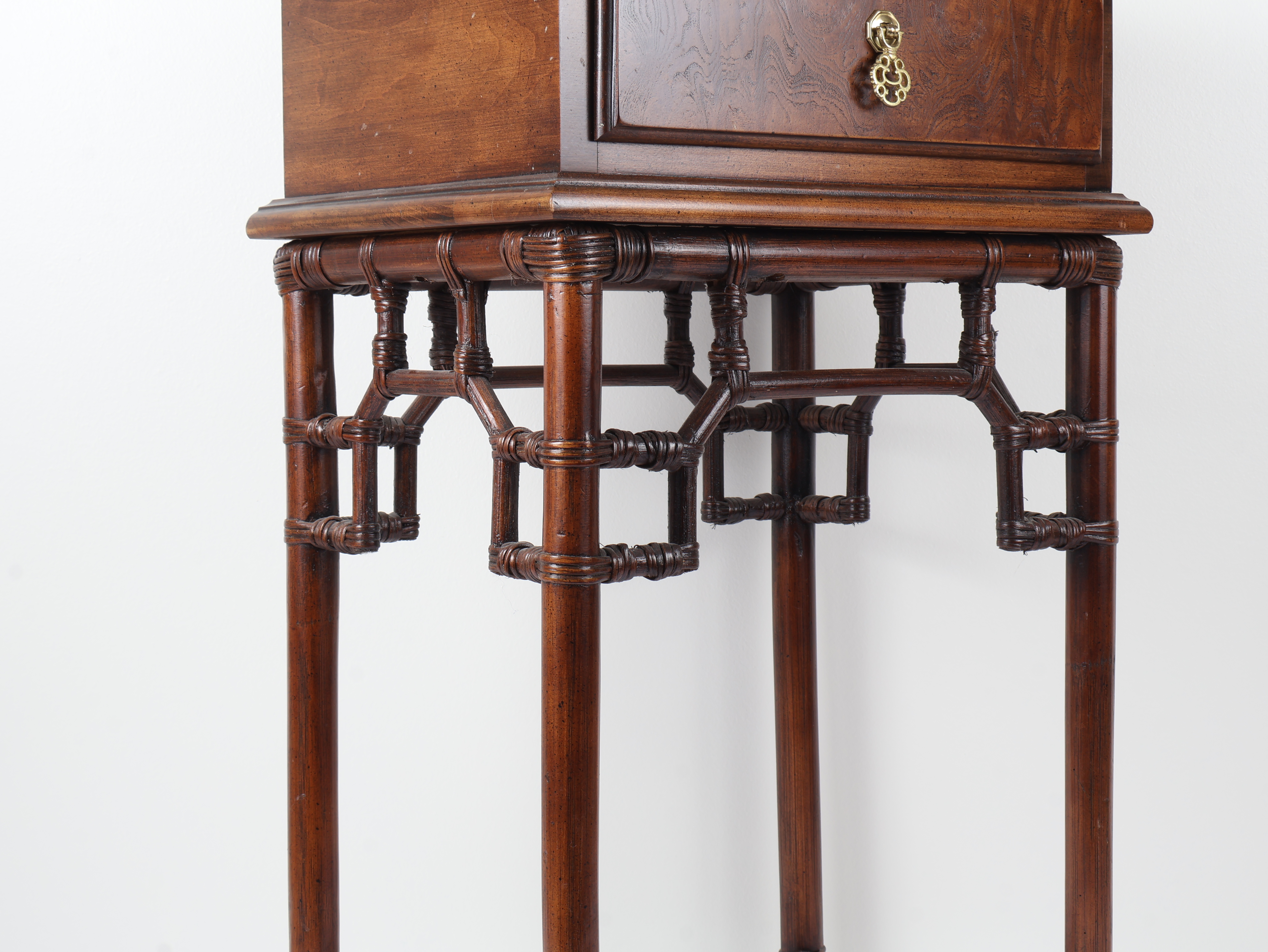 Chinoiserie Style Mahogany Finished Faux Bamboo Side Table