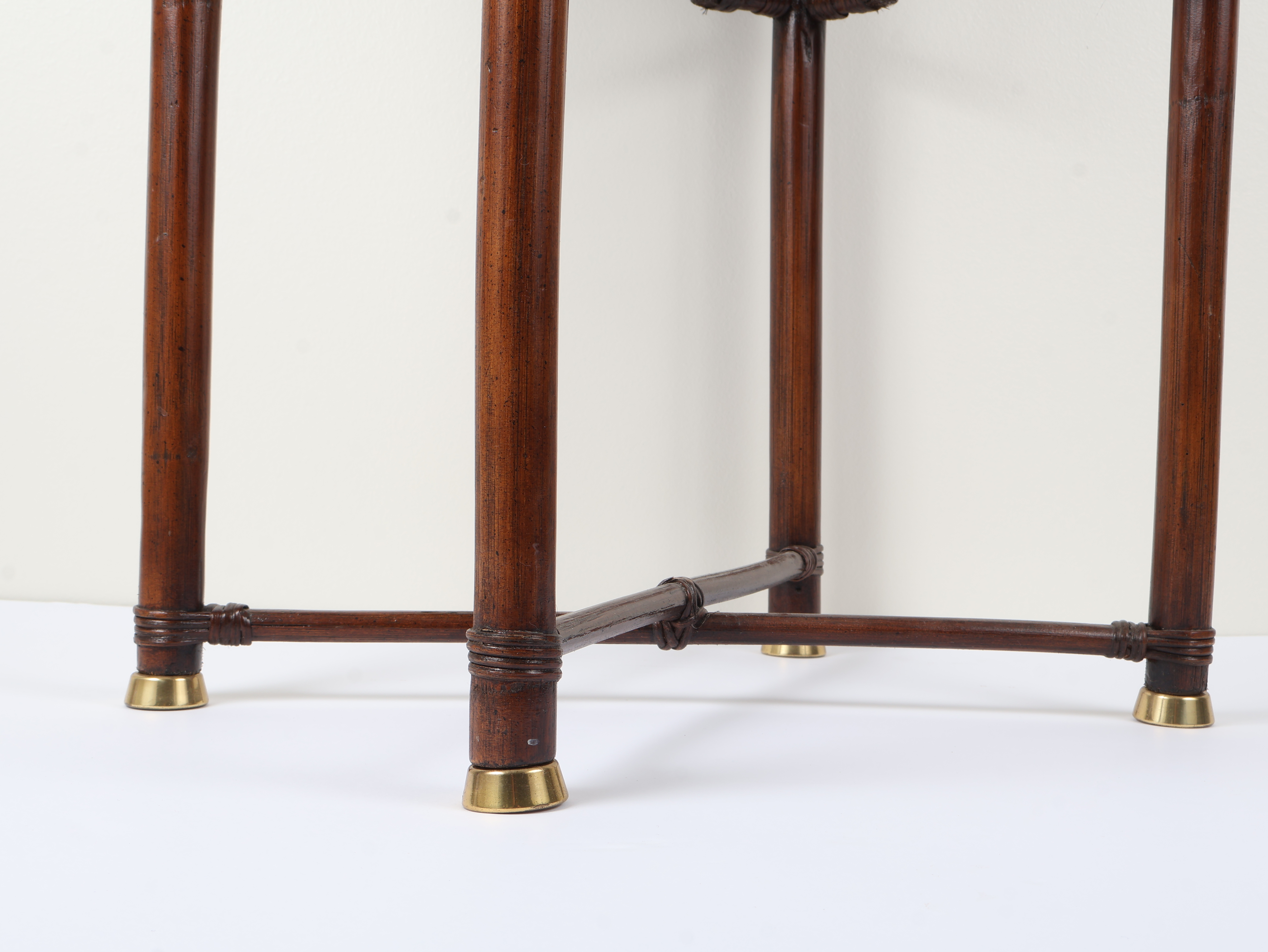 Chinoiserie Style Mahogany Finished Faux Bamboo Side Table