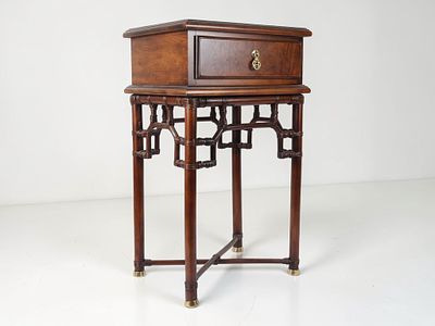 Chinoiserie Style Mahogany Finished Faux Bamboo Side Table. This Chinoiserie-style side table is 