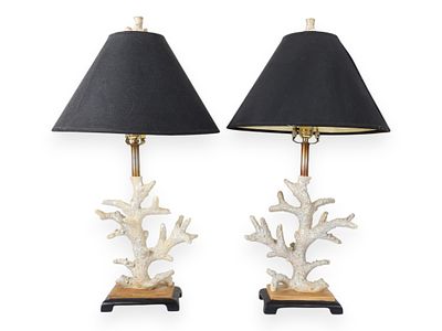 A Pair of Contemporary Coastal Style Faux Coral Table Lamps. A pair of contemporary table lamps 