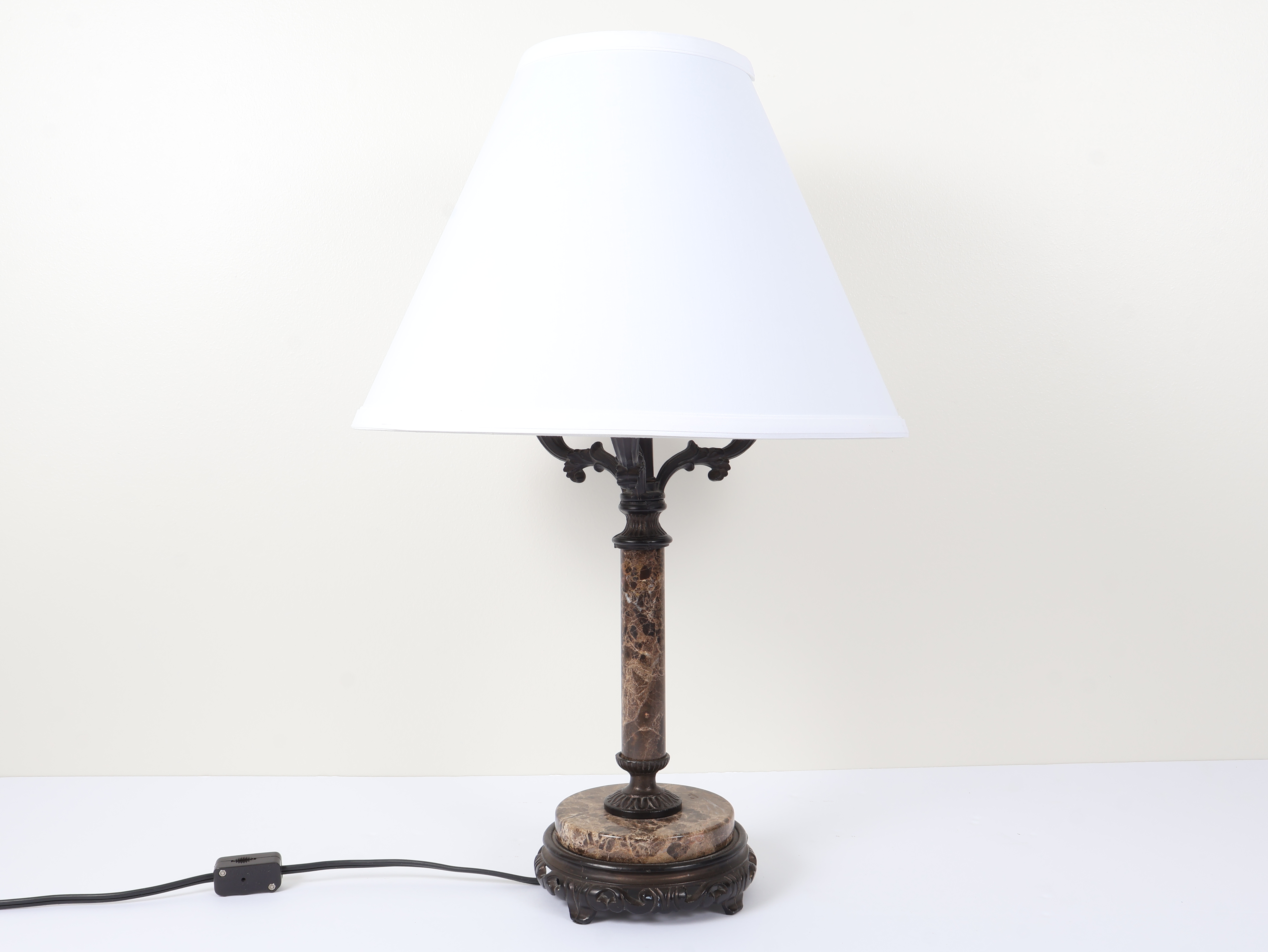 Triple-Light Marble and Metal Table Lamp
