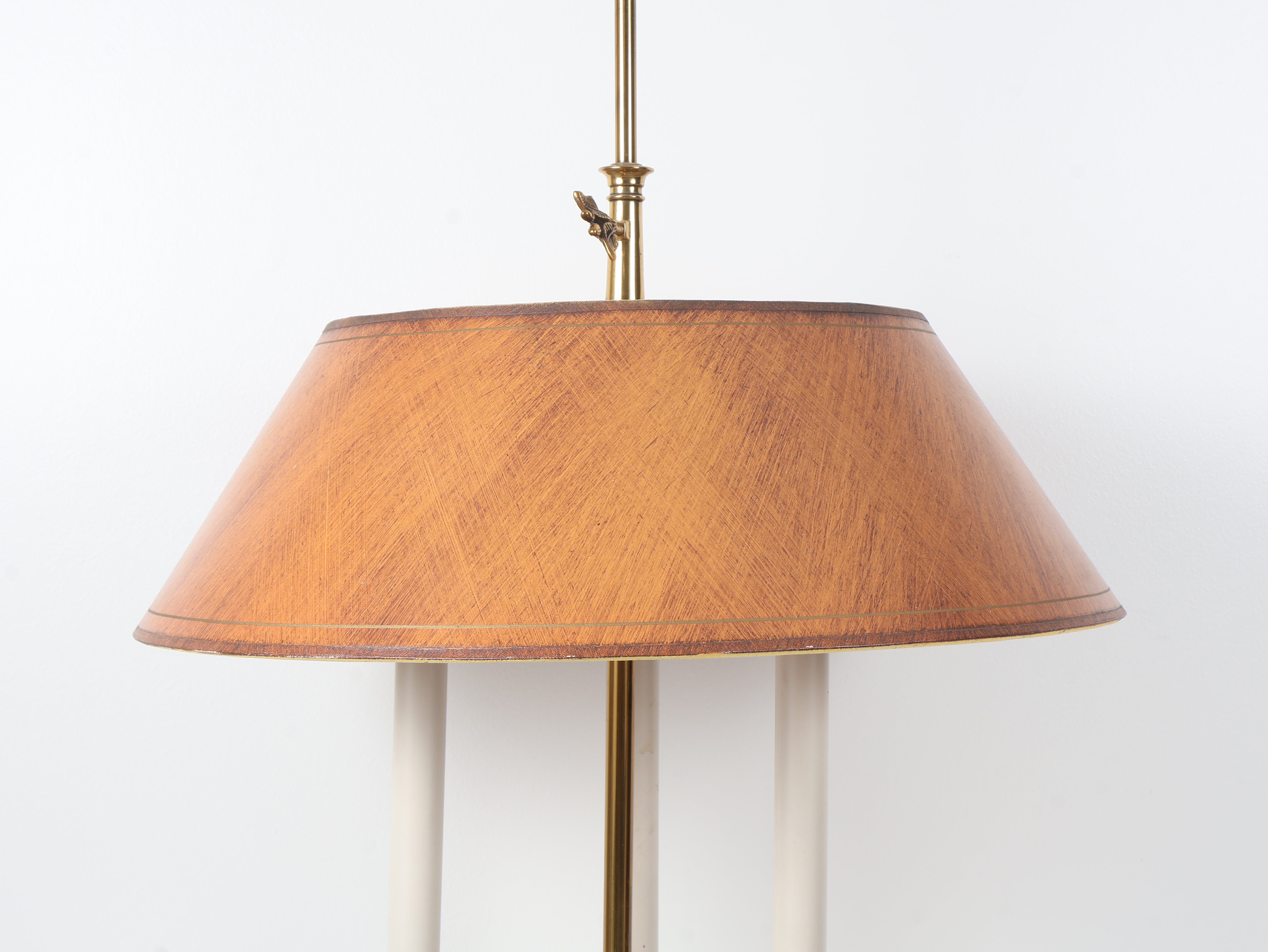 Three Light Brass Bouillotte Lamp with Adjustable Faux Bois Shade