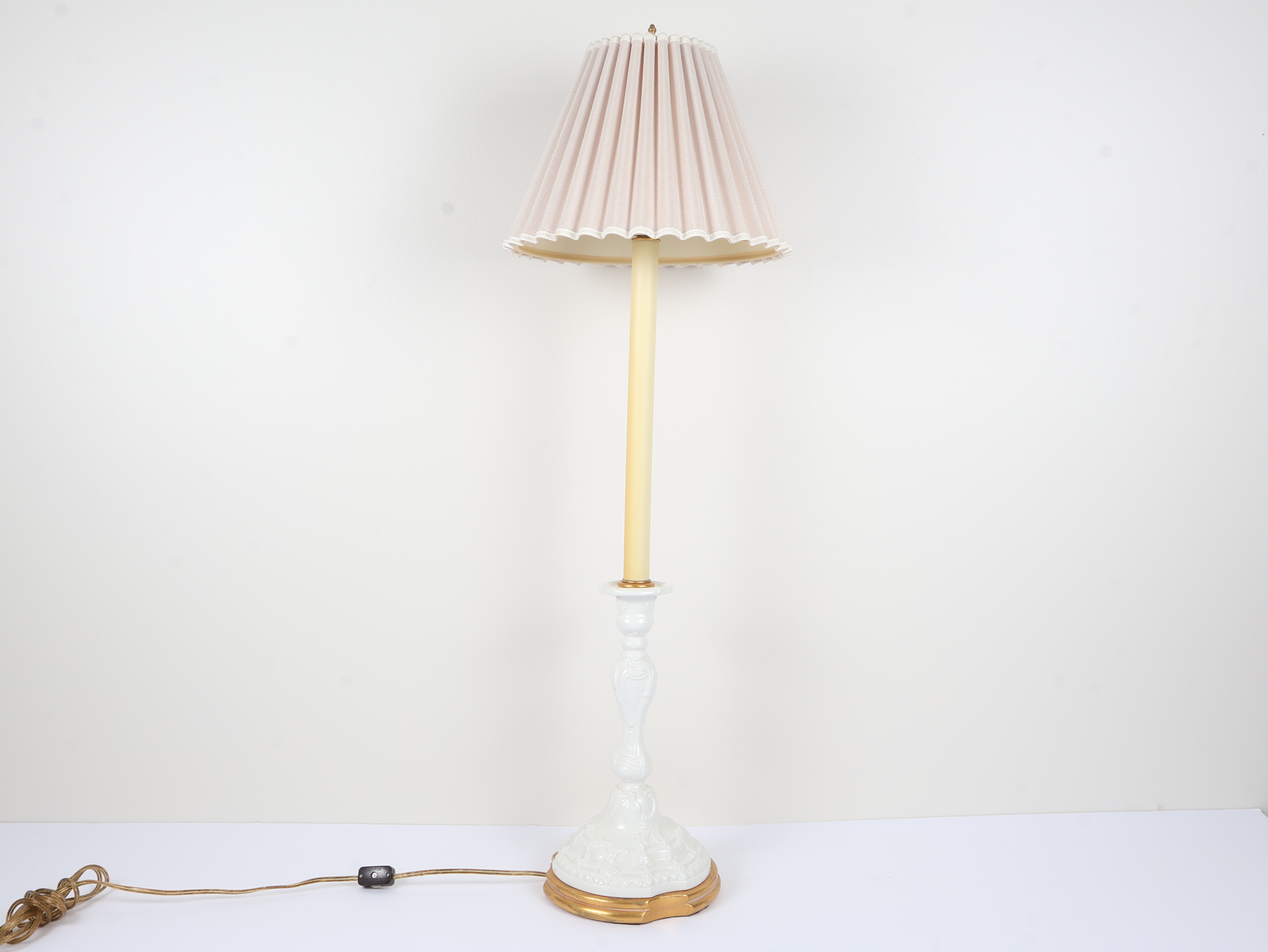 Ornate White Glazed Ceramic Table Lamp with Gilded Base