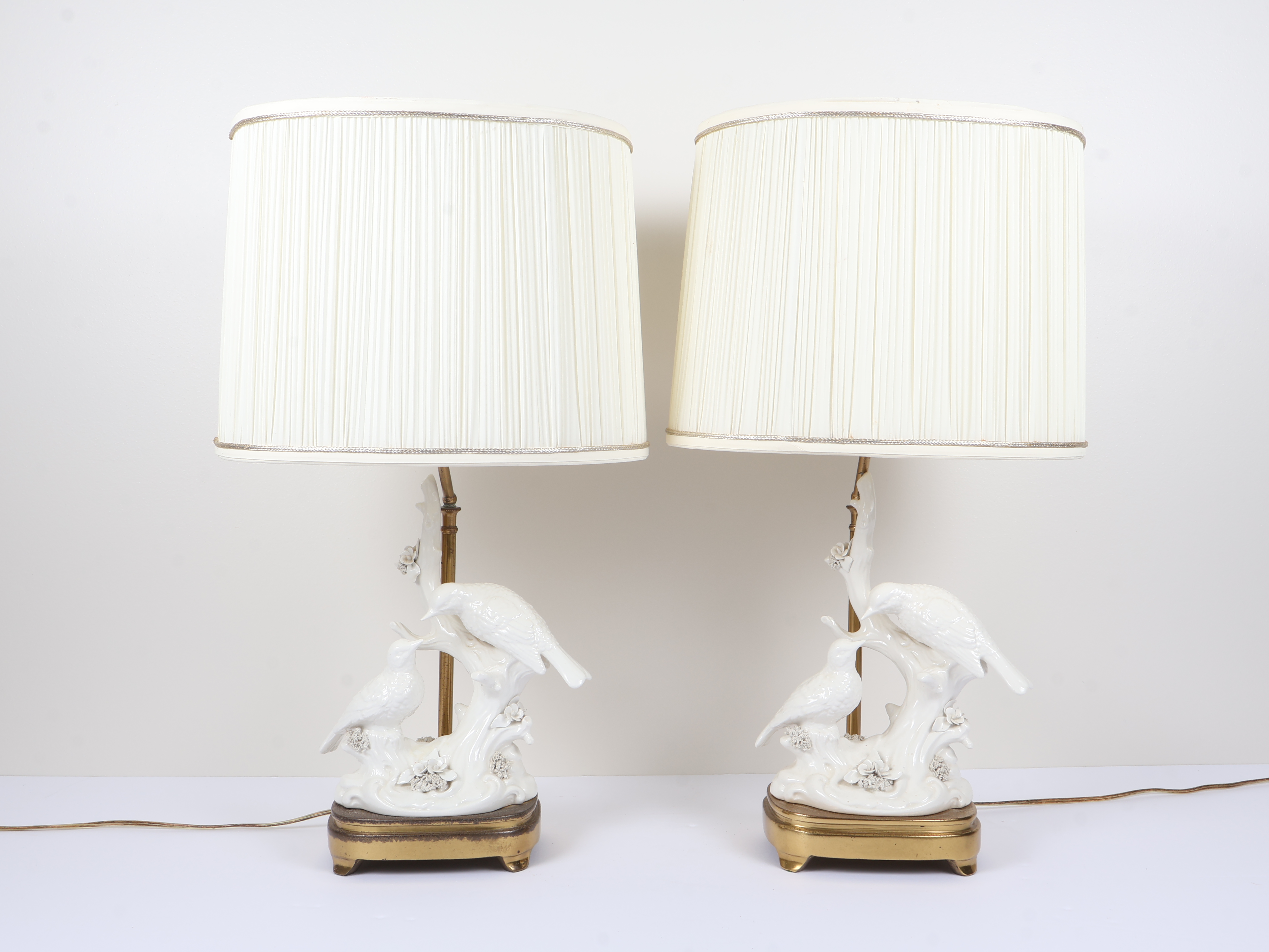 A Pair of White Glazed Porcelain Bird-Form Table Lamps