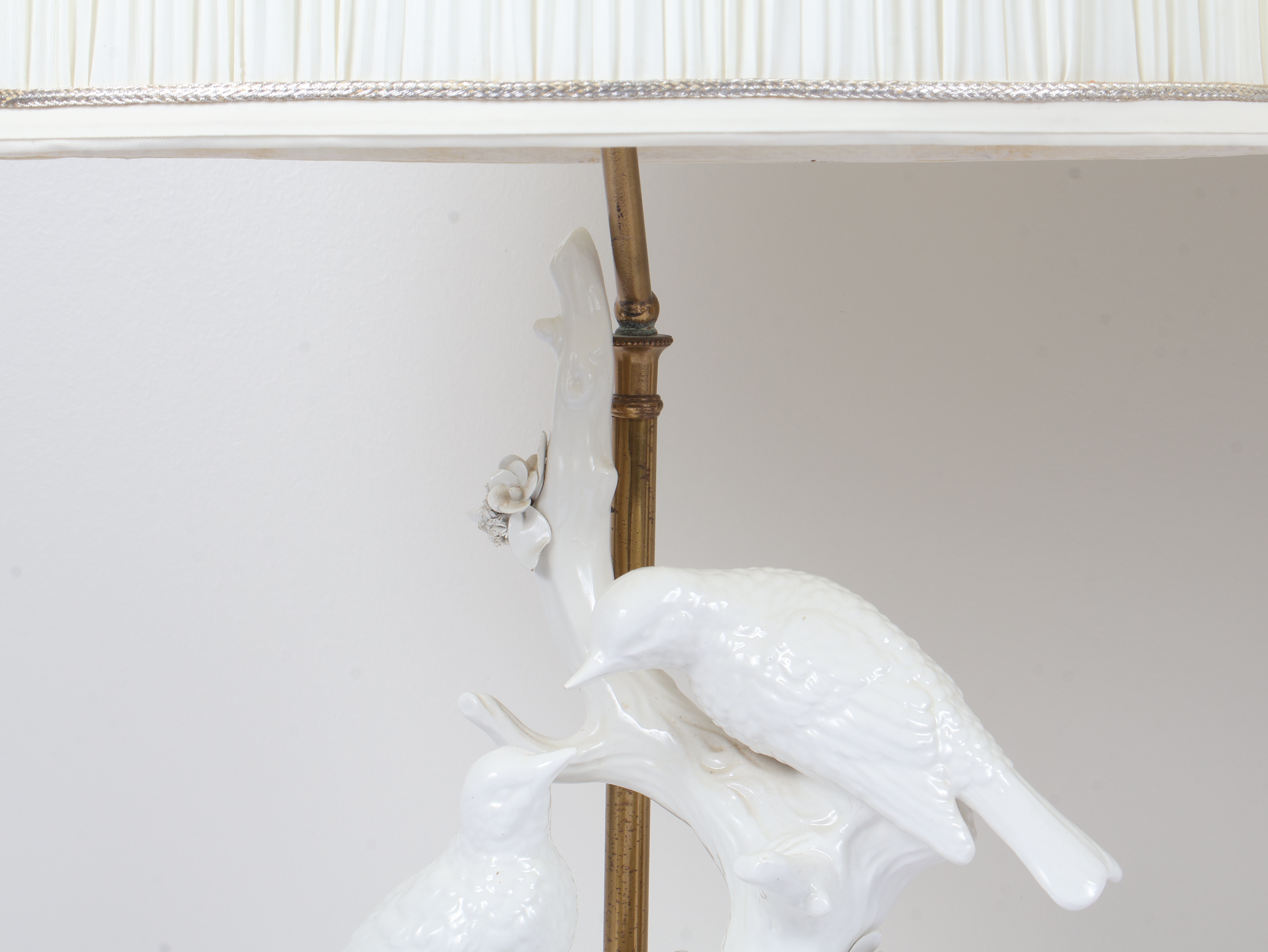 A Pair of White Glazed Porcelain Bird-Form Table Lamps