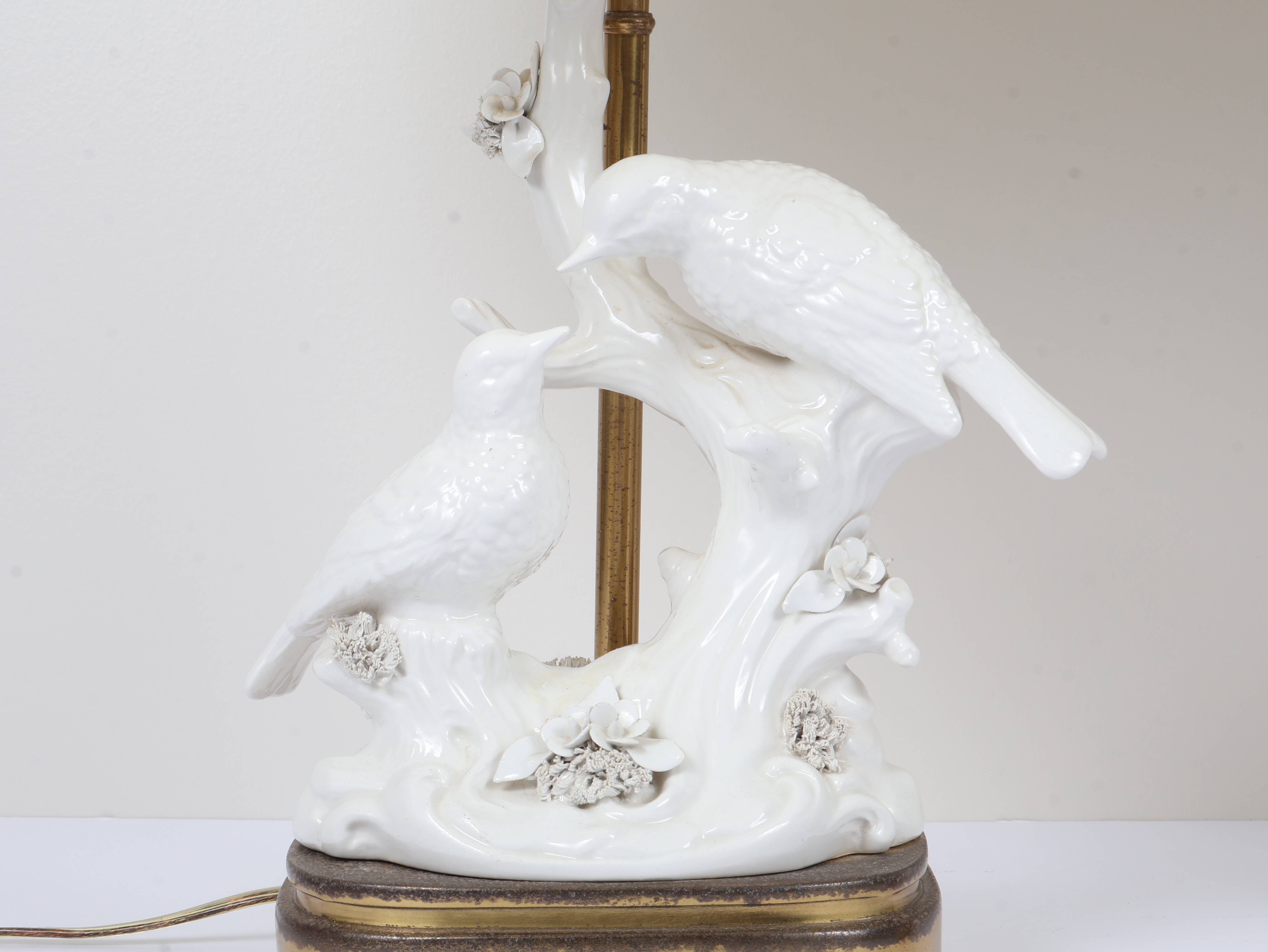 A Pair of White Glazed Porcelain Bird-Form Table Lamps