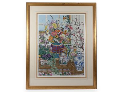 John Powell (American, b. 1930) 'Cherry Blossoms' (Signed). This framed serigraph on Westwind 