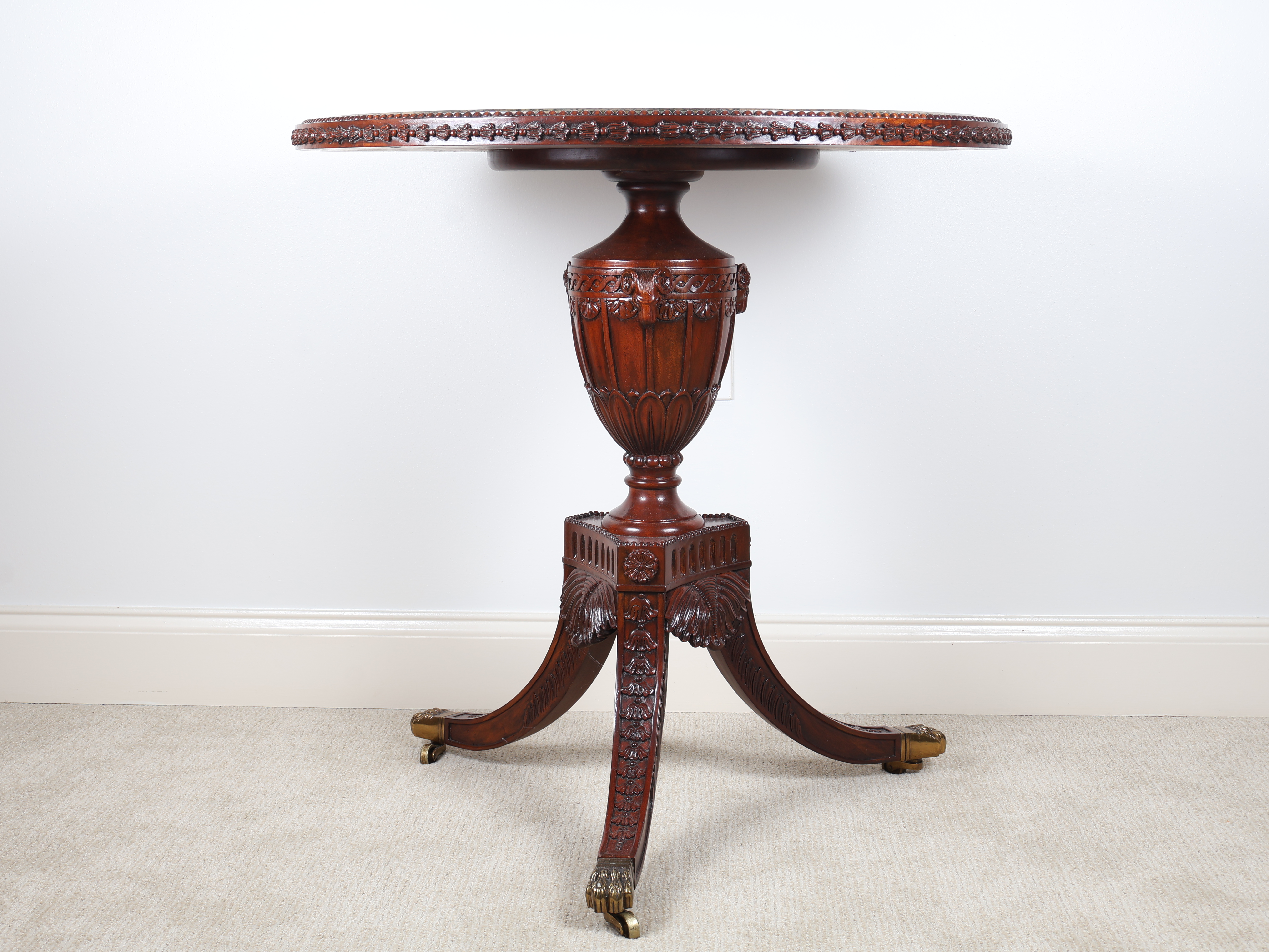 Regency Style Carved Mahogany Center Table with Inset Stone Top