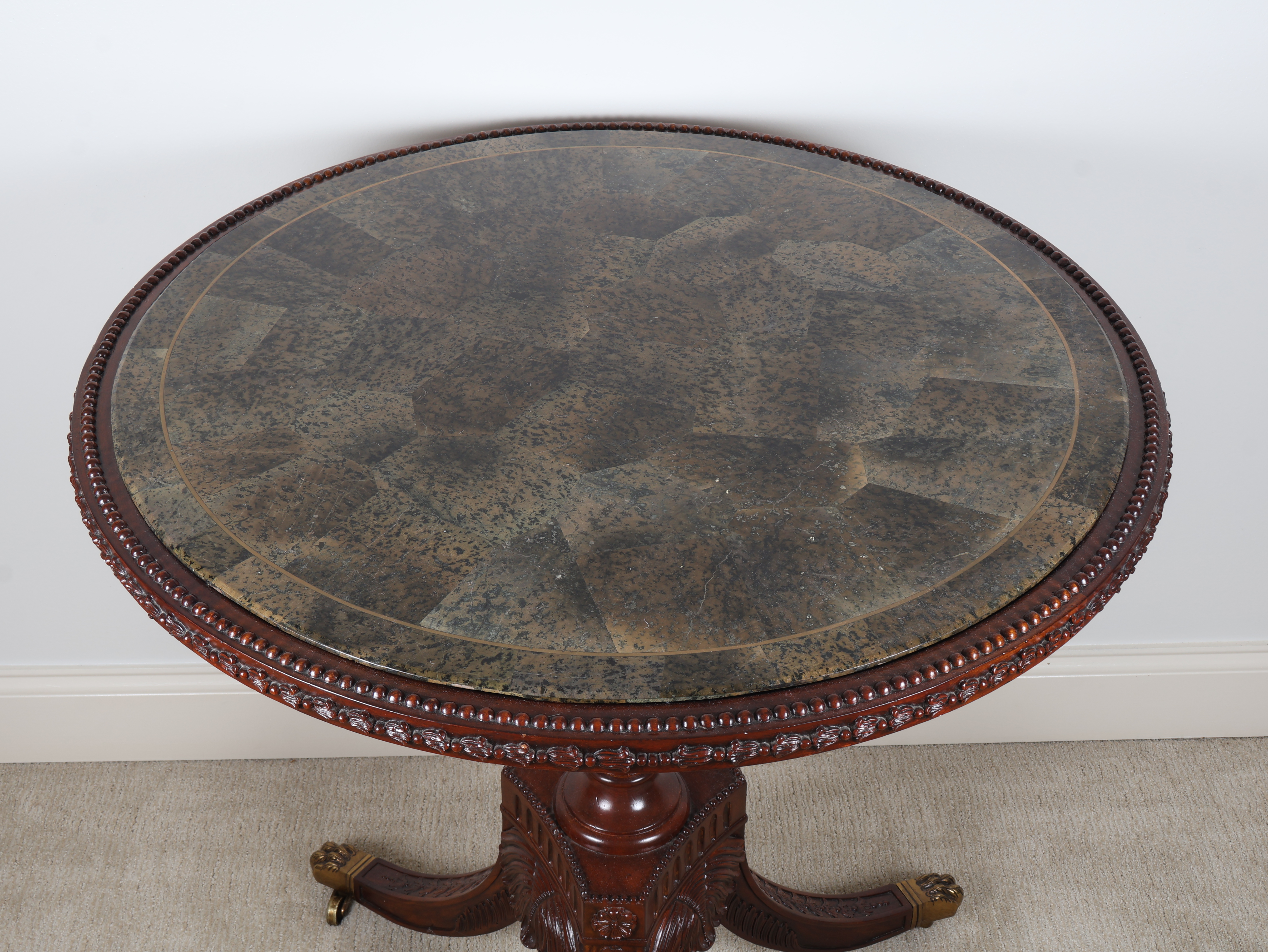 Regency Style Carved Mahogany Center Table with Inset Stone Top