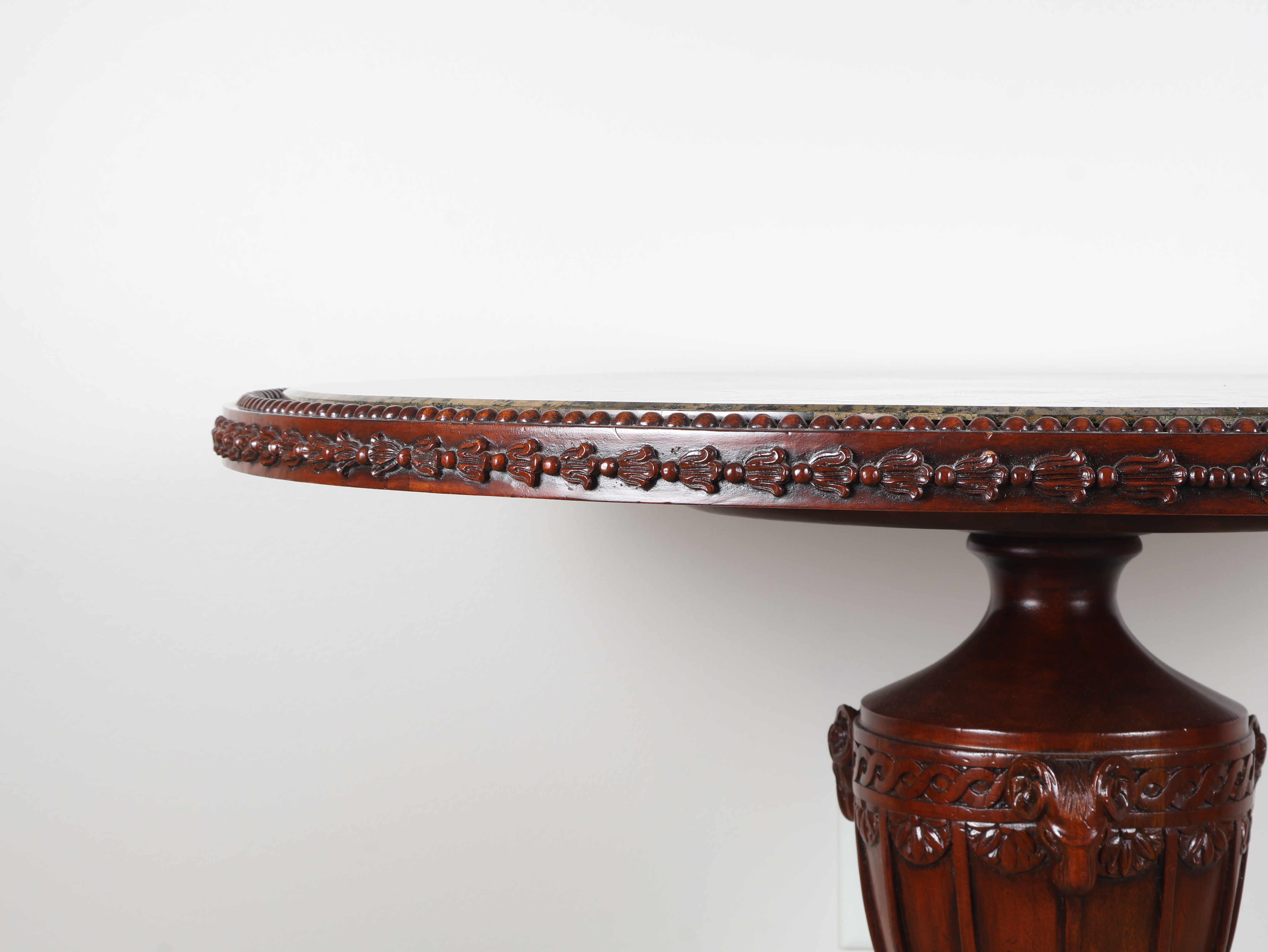 Regency Style Carved Mahogany Center Table with Inset Stone Top