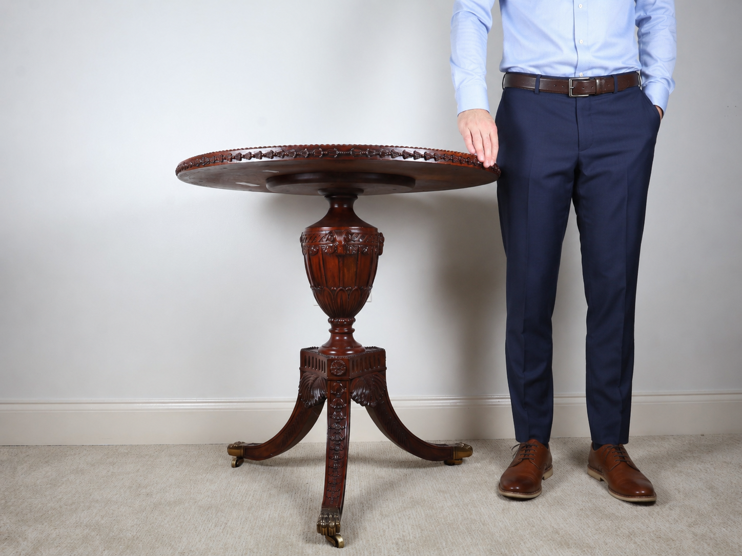 Regency Style Carved Mahogany Center Table with Inset Stone Top