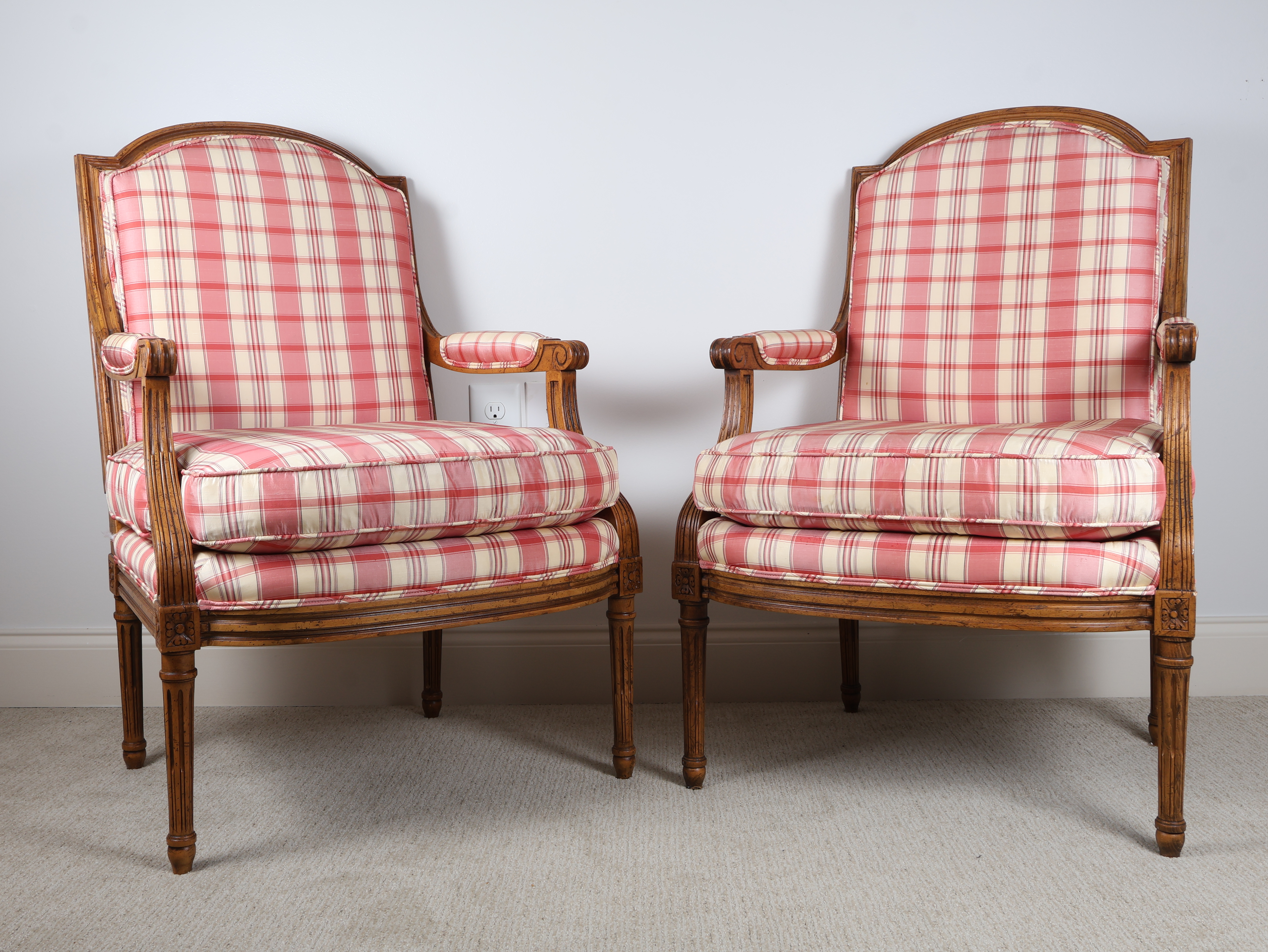 A Pair of Baker Furniture Louis XVI Style Upholstered Armchairs