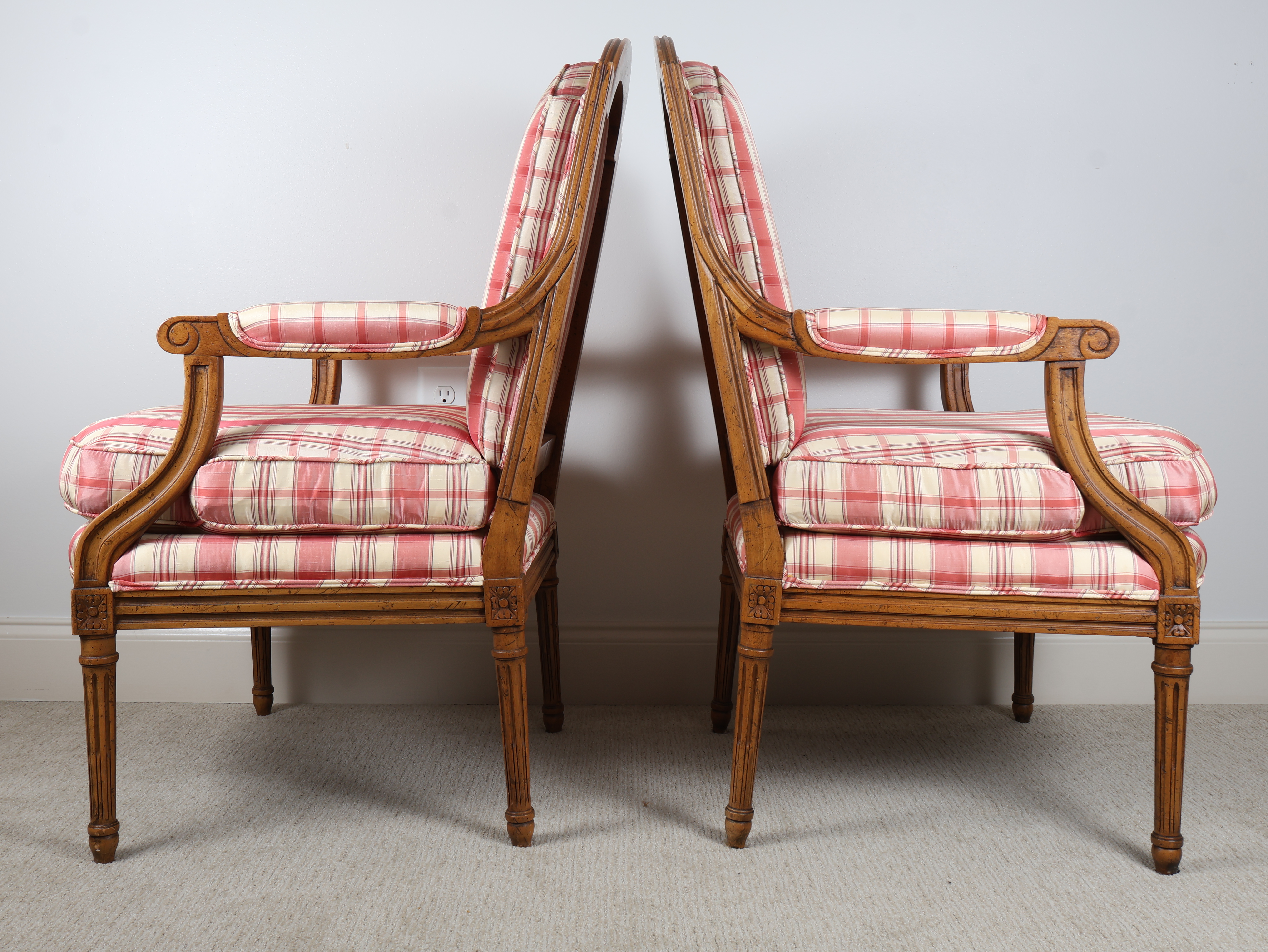 A Pair of Baker Furniture Louis XVI Style Upholstered Armchairs