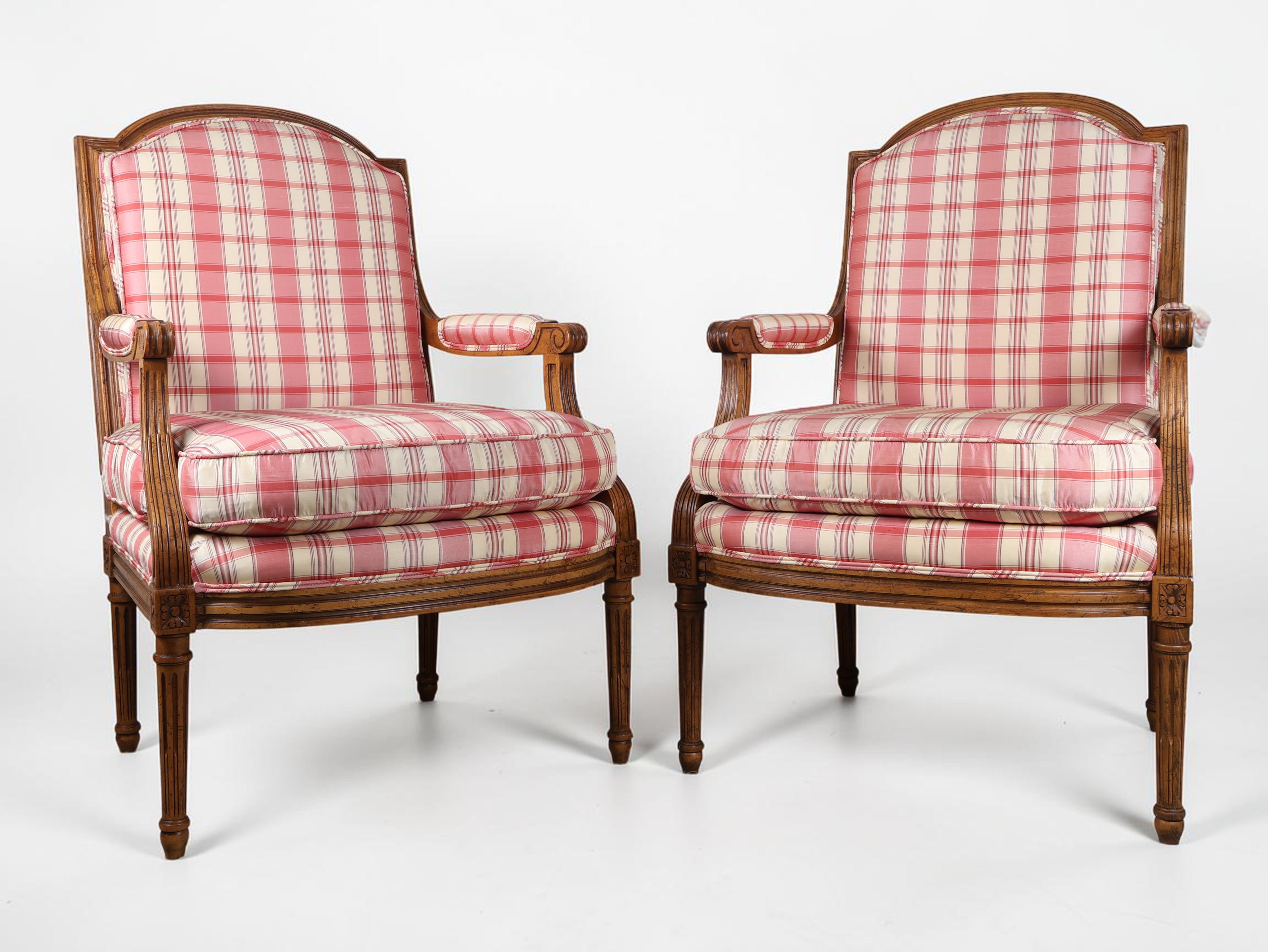 A Pair of Baker Furniture Louis XVI Style Upholstered Armchairs