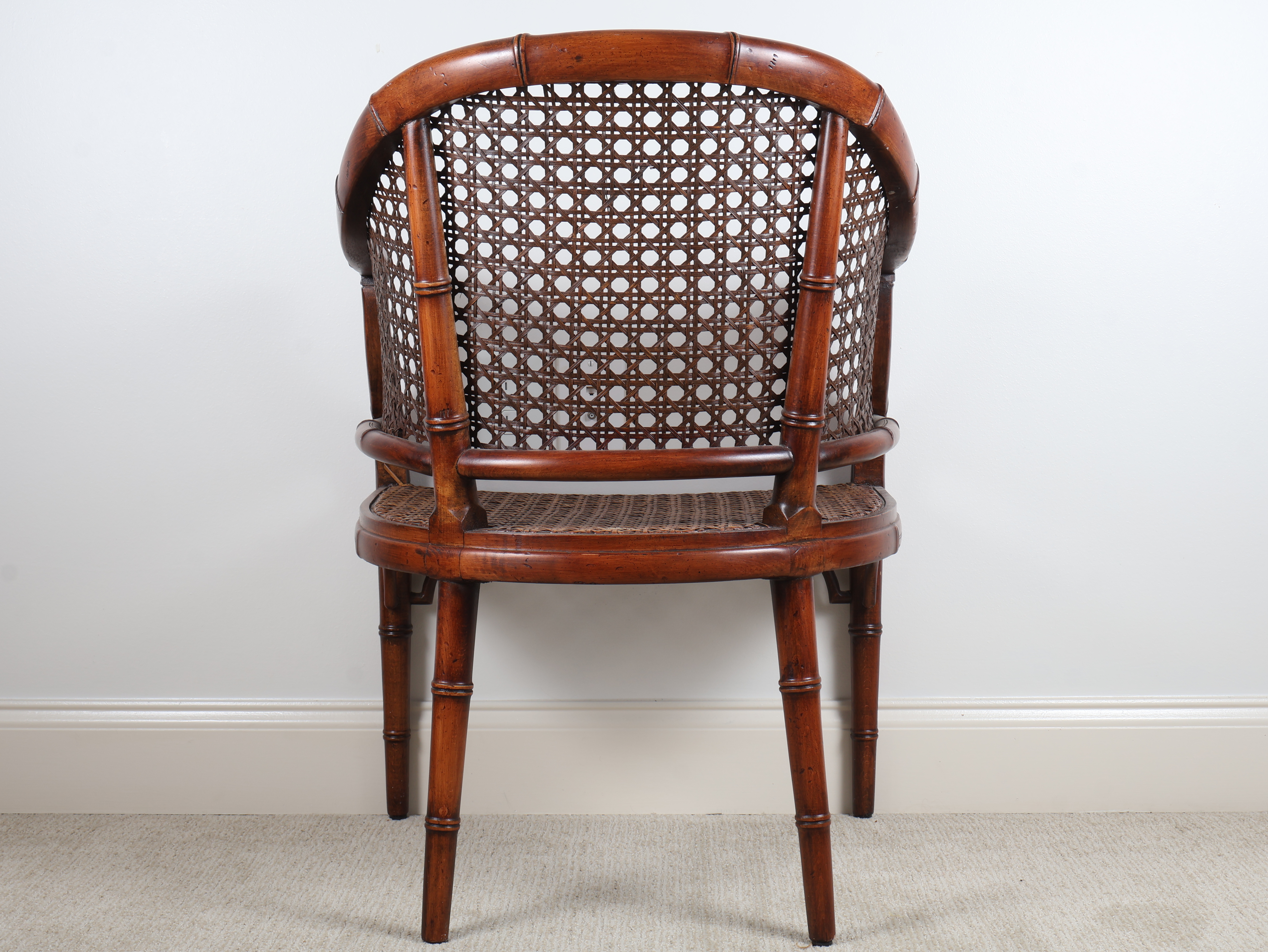Chinoiserie Style Faux Bamboo and Cane Tub Armchair