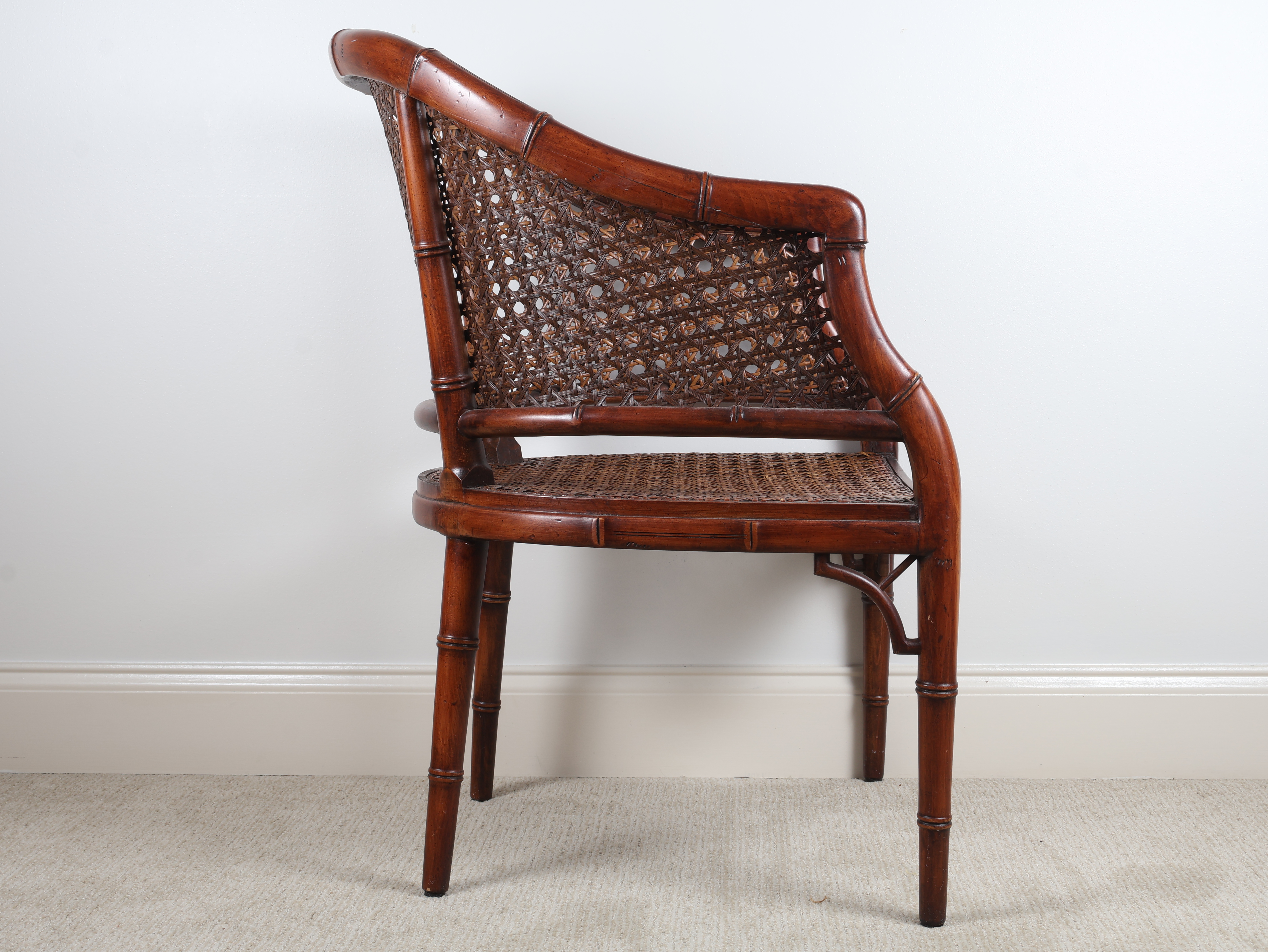 Chinoiserie Style Faux Bamboo and Cane Tub Armchair