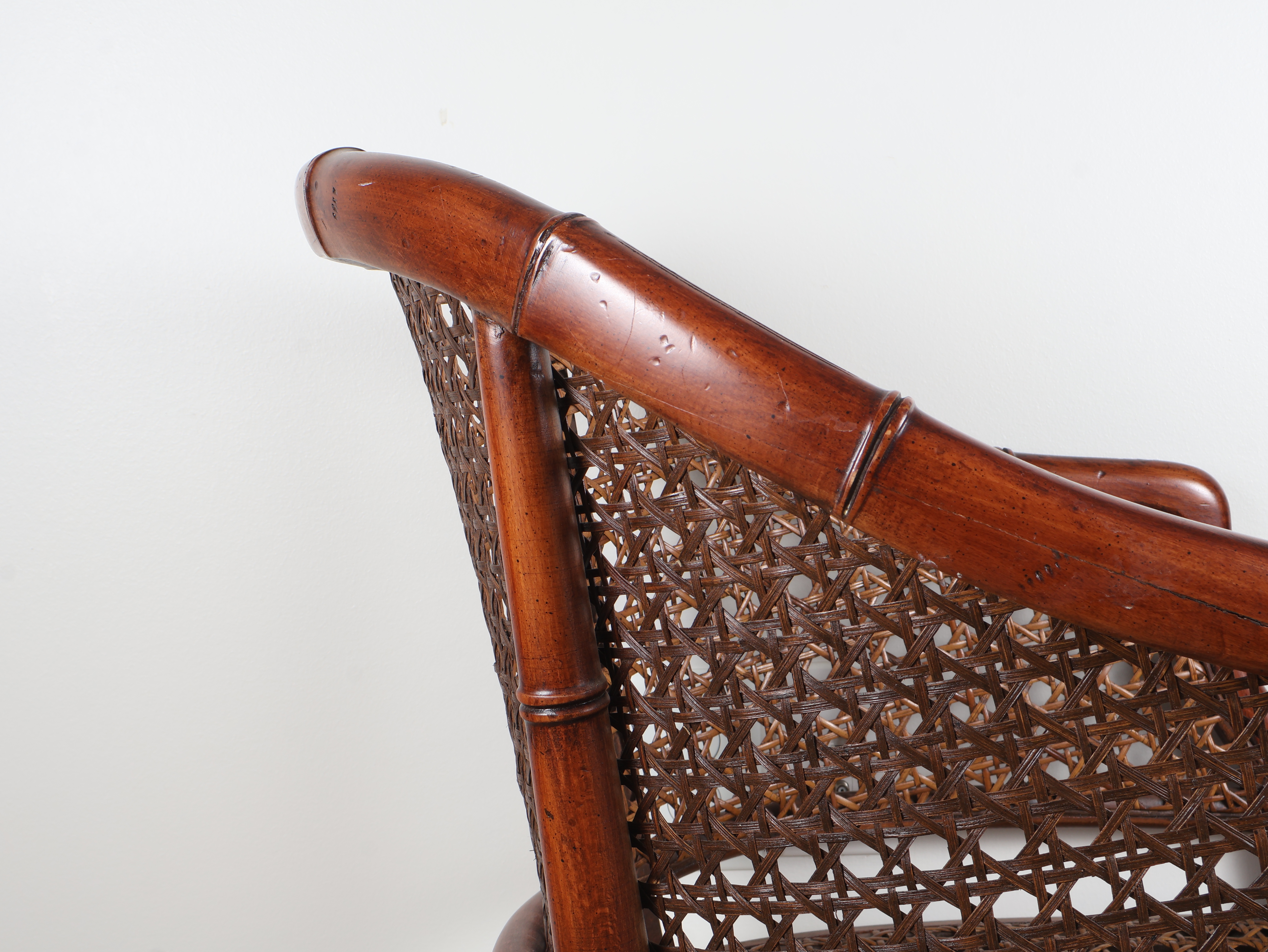 Chinoiserie Style Faux Bamboo and Cane Tub Armchair