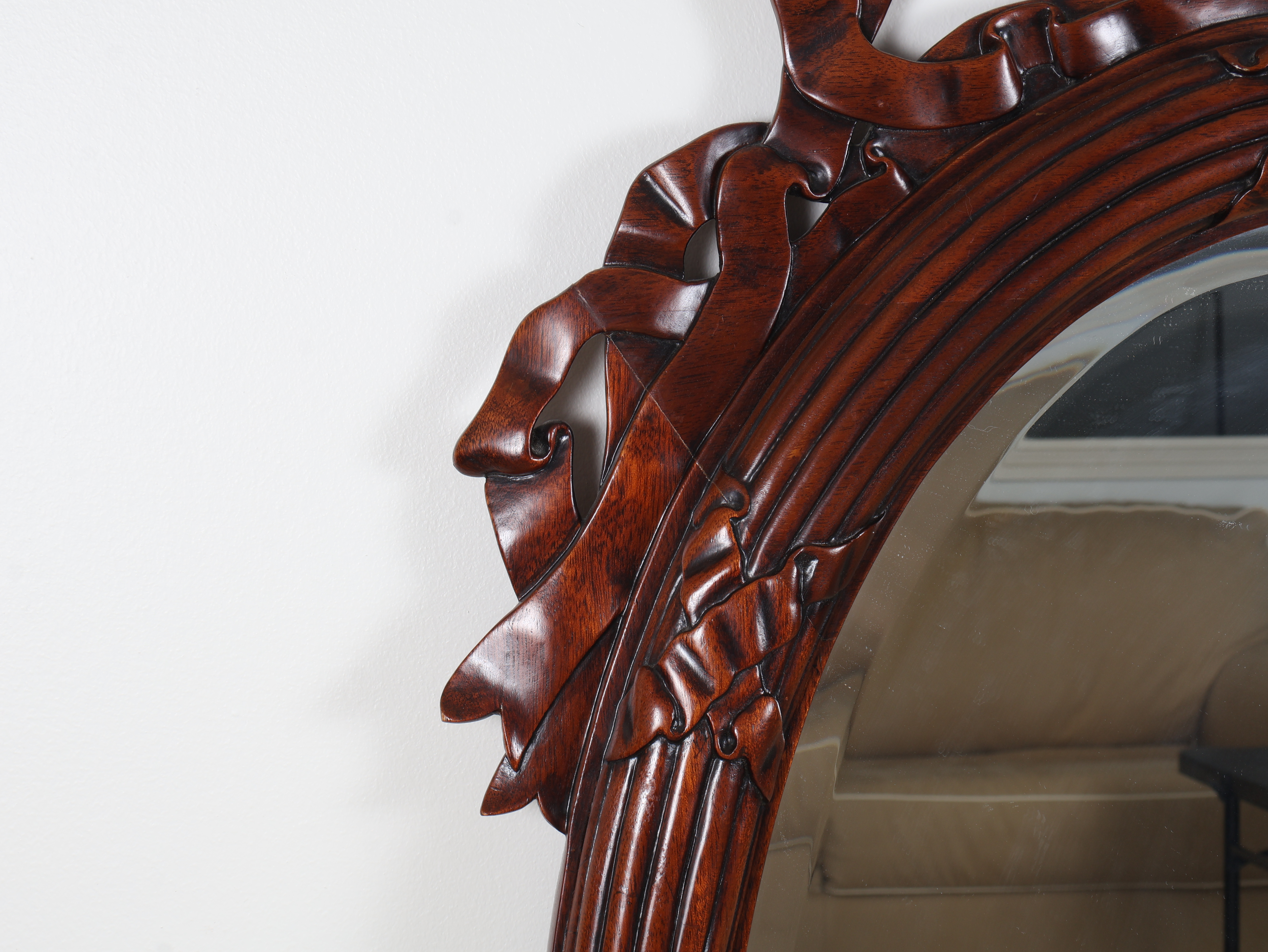 LaBarge Chippendale Style Carved Ribbon and Bow Motif Oval Wall Mirror