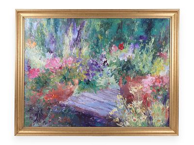 Henrietta Milan - Henrietta Milan, Beauty of Nature, Garden Landscape, Oil on Canvas (Signed). An 