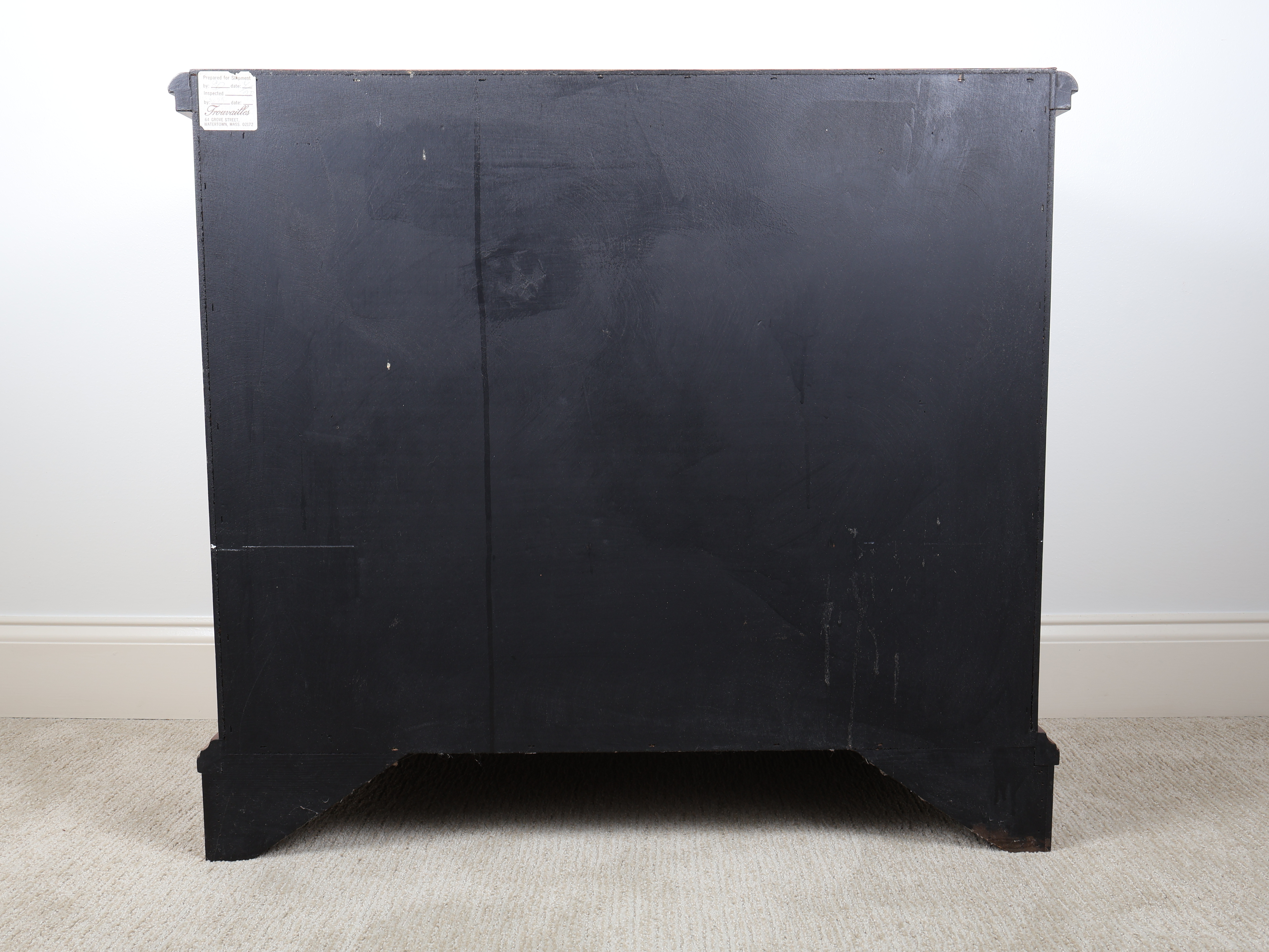 Trouvailles Continental Style Serpentine Burl Walnut Veneer Three Drawer Chest