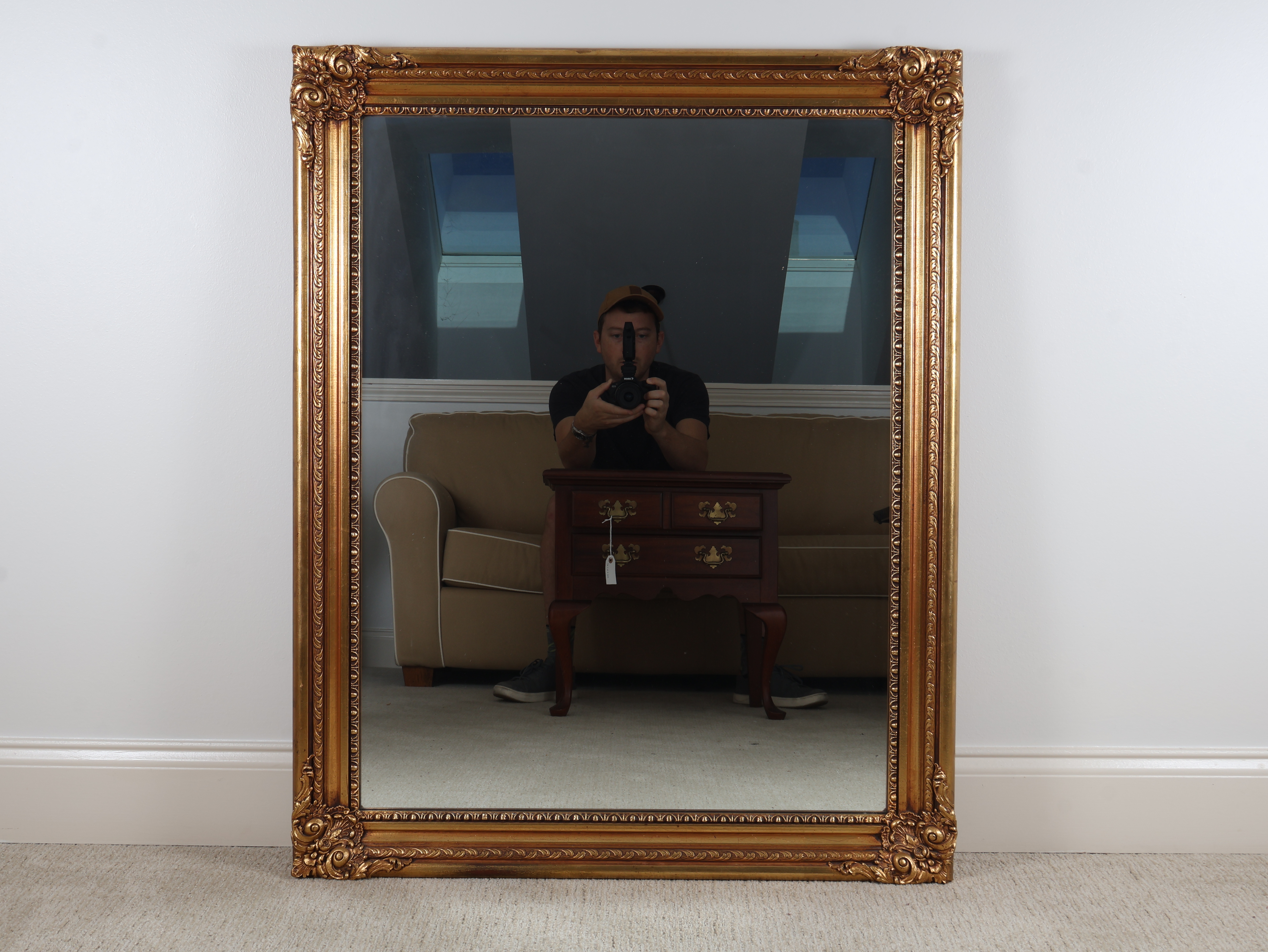 Large Rococo Revival Gilt Wood and Composition Framed Wall Mirror