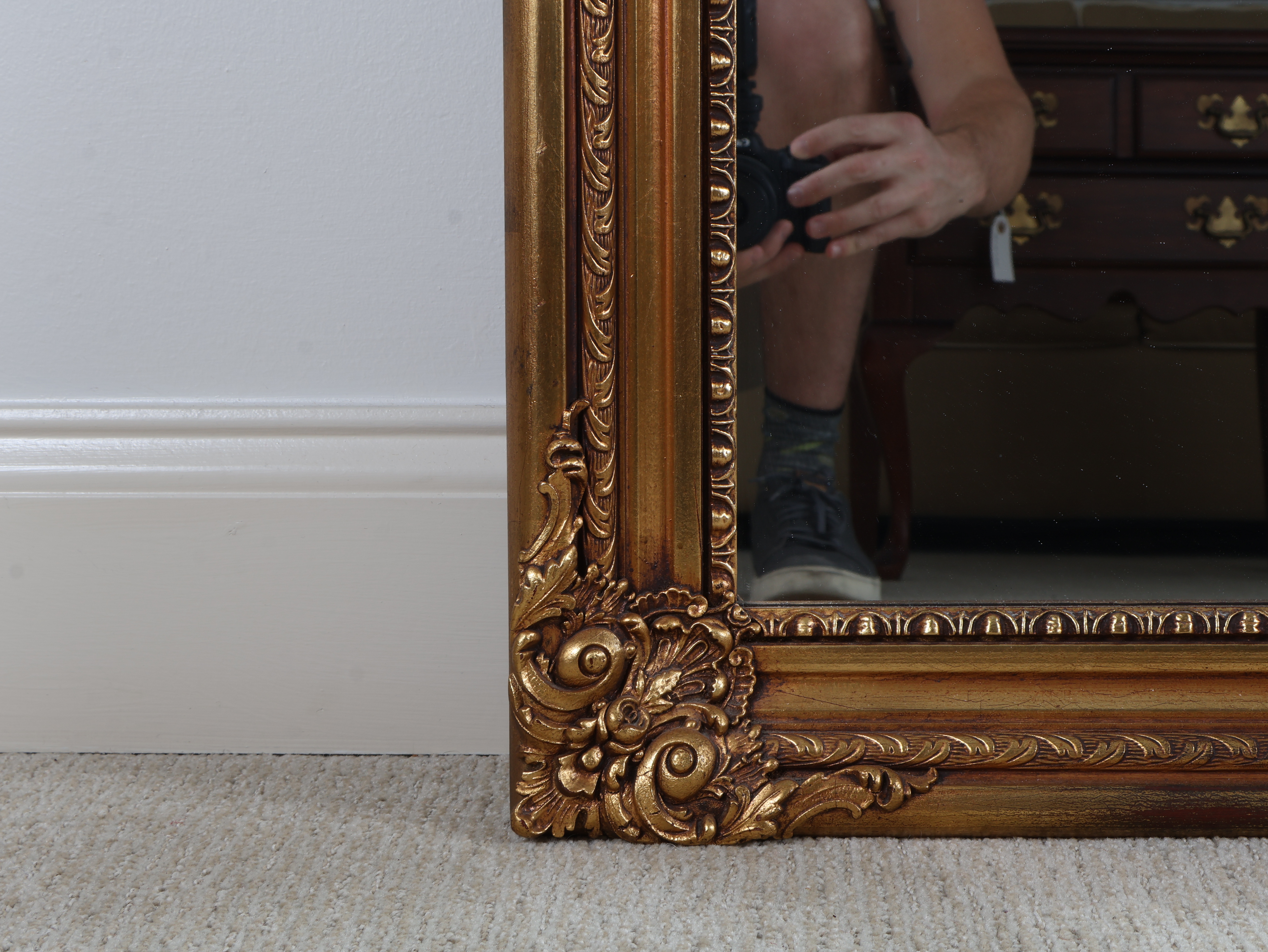 Large Rococo Revival Gilt Wood and Composition Framed Wall Mirror