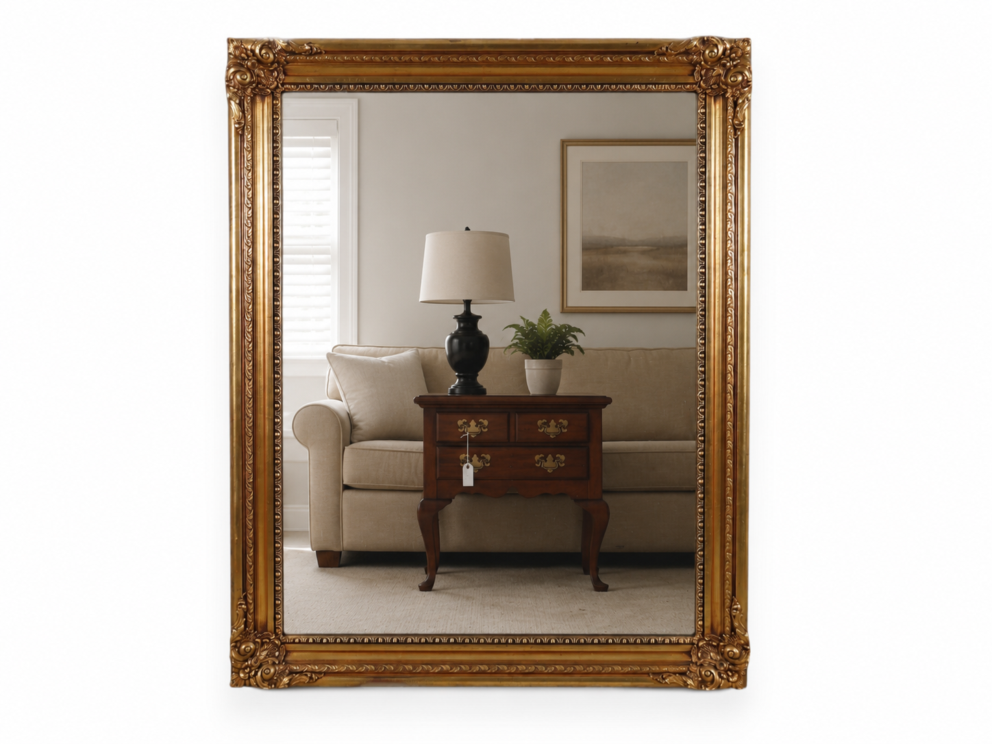 Large Rococo Revival Gilt Wood and Composition Framed Wall Mirror
