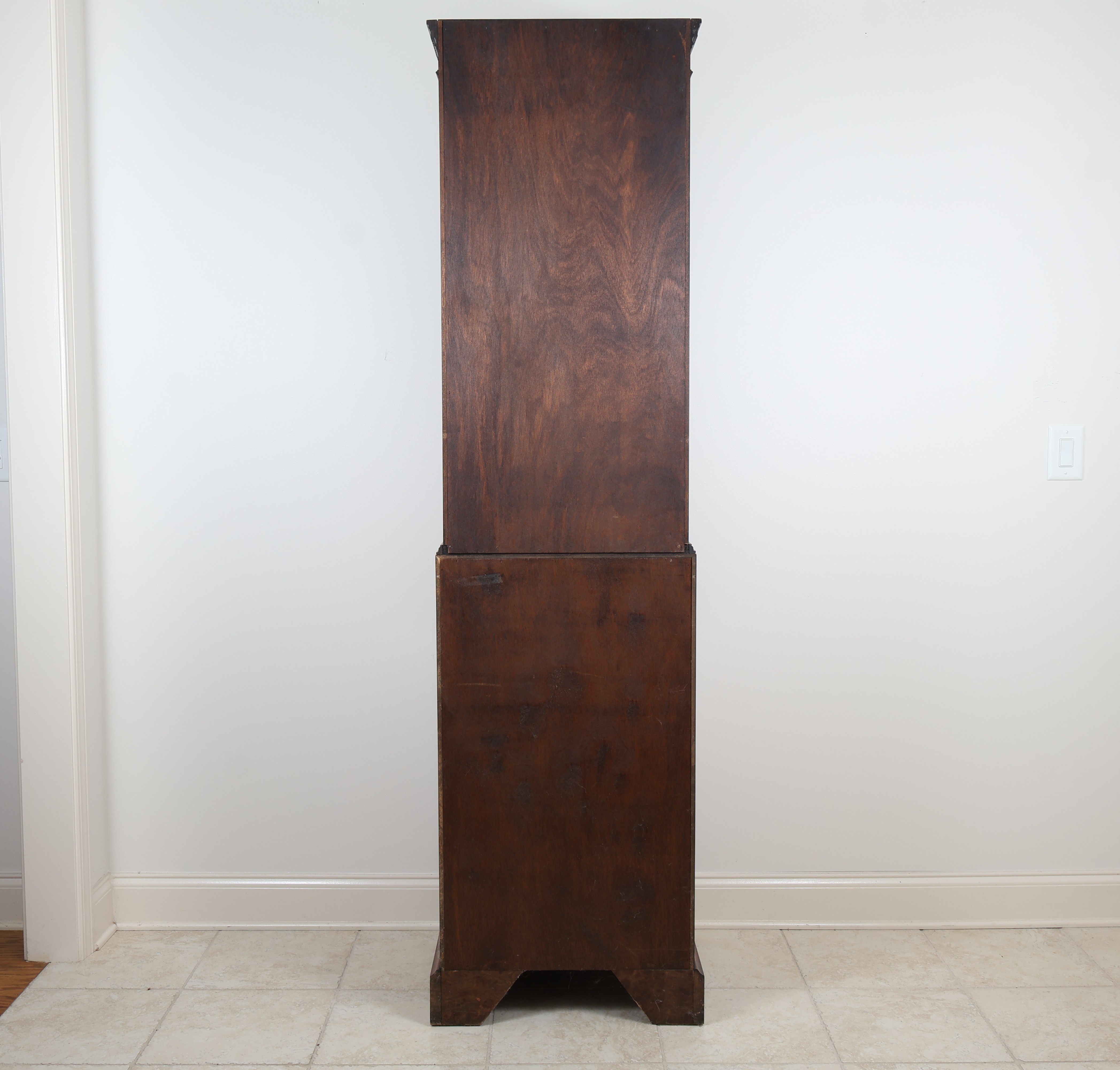 George III Style Narrow Burr Walnut Bureau Bookcase