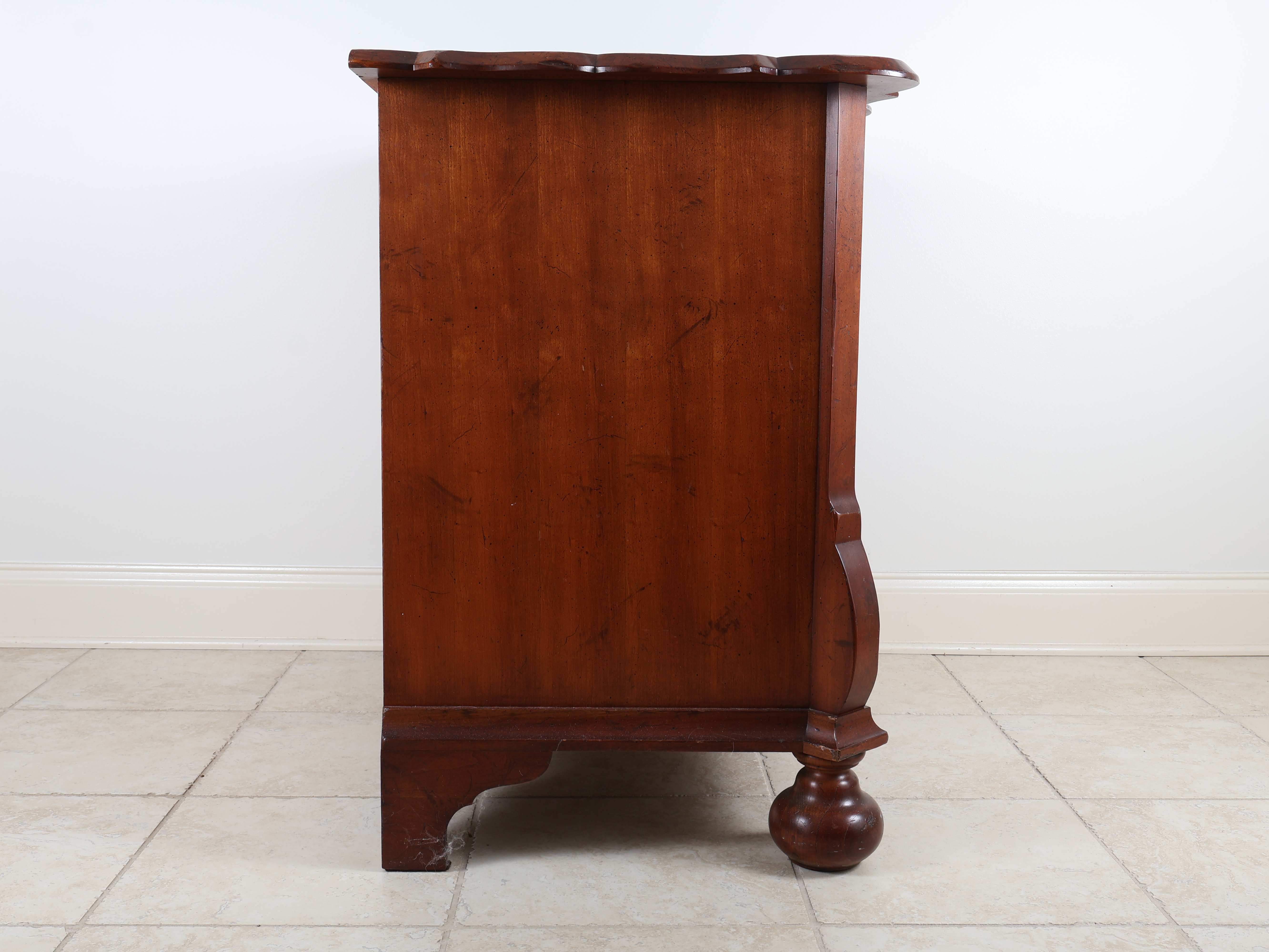 Mahogany Dutch Baroque Style Three Drawer Bombe Bachelor Chest