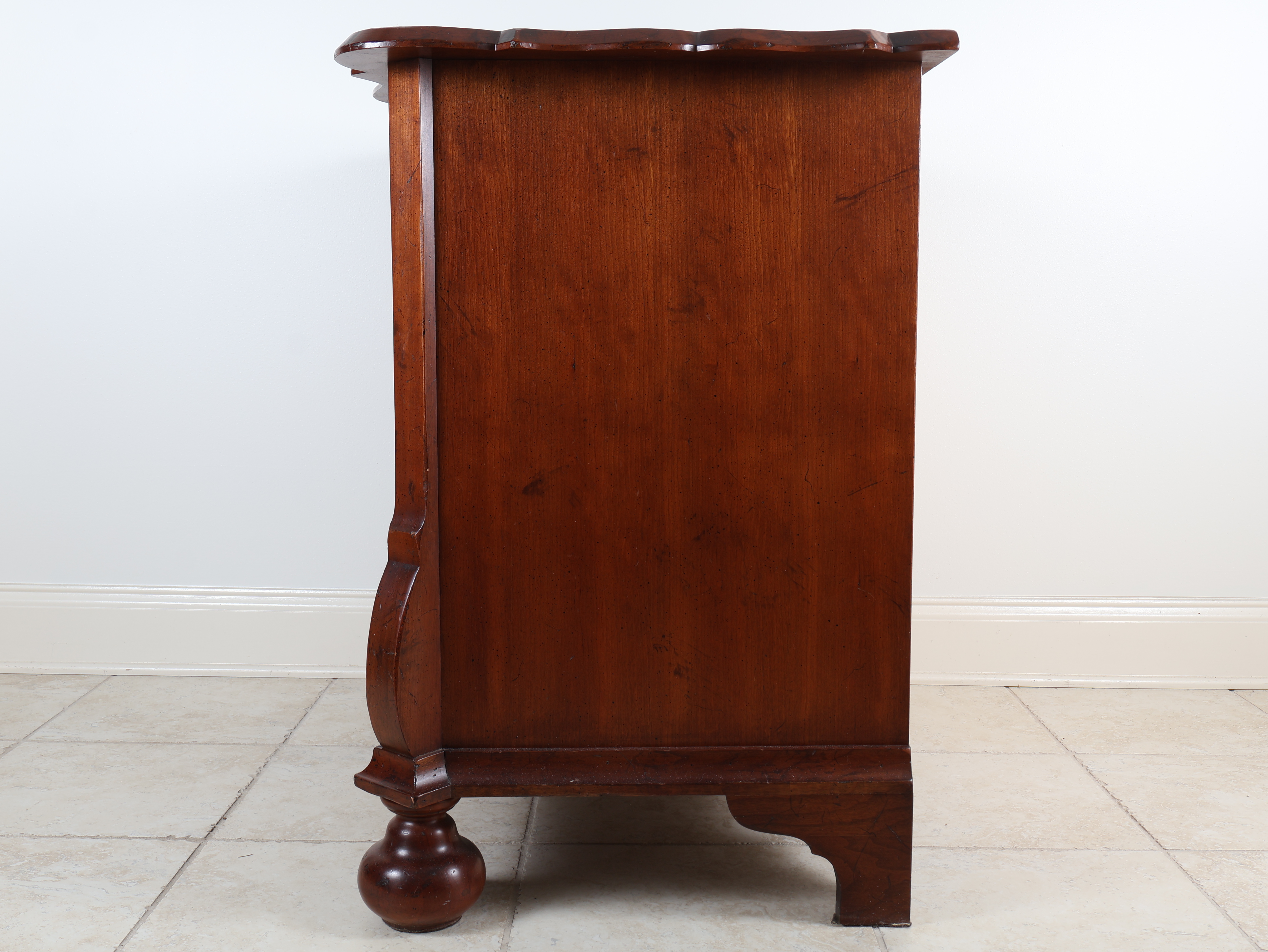 Mahogany Dutch Baroque Style Three Drawer Bombe Bachelor Chest