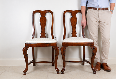 A Pair of Mahogany Queen Anne Style Side Chairs with Shell-Carved Knees. A matched pair of 