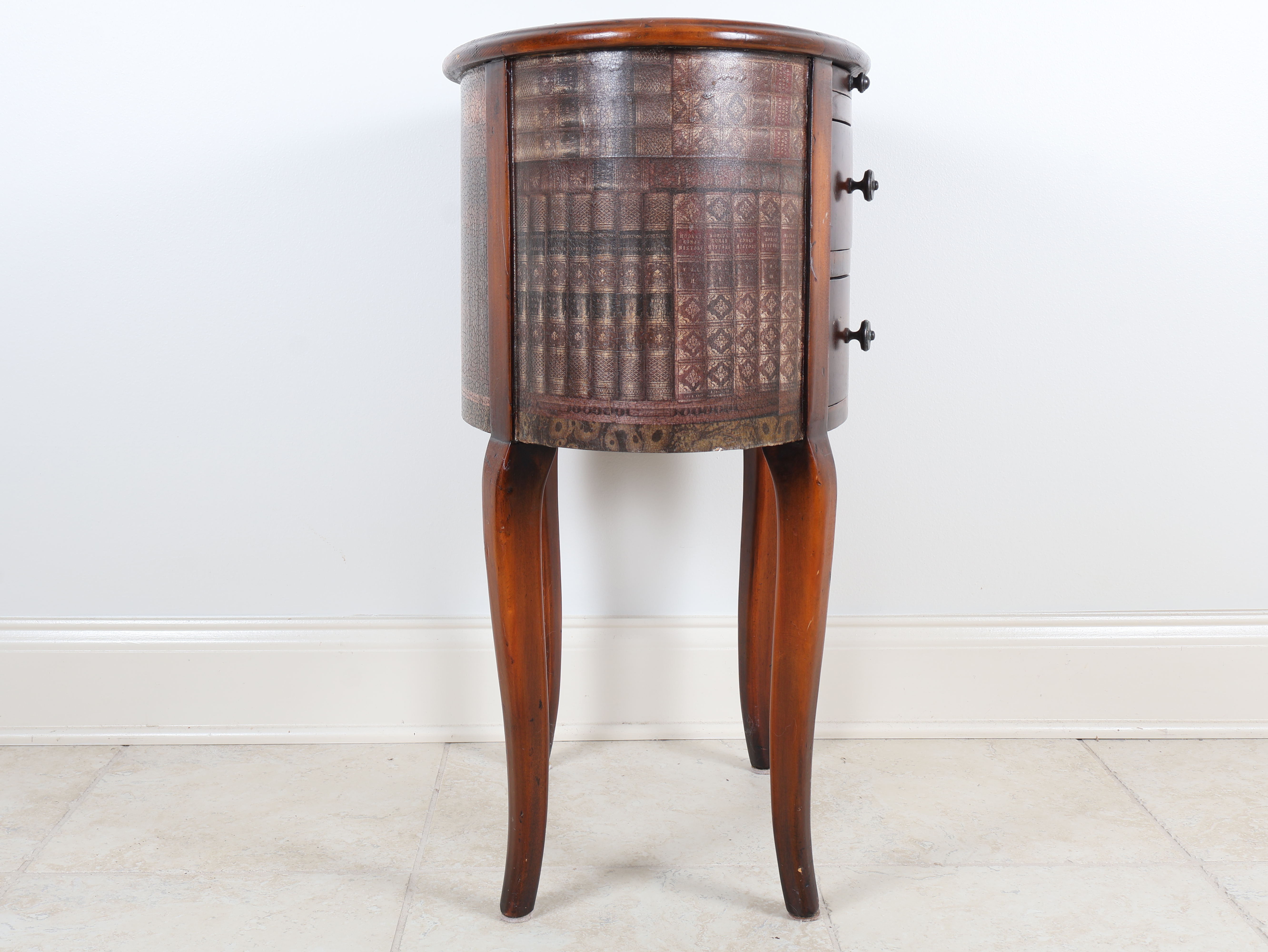 Traditional Oval Trompe L'oeil Book-Bound Side Table
