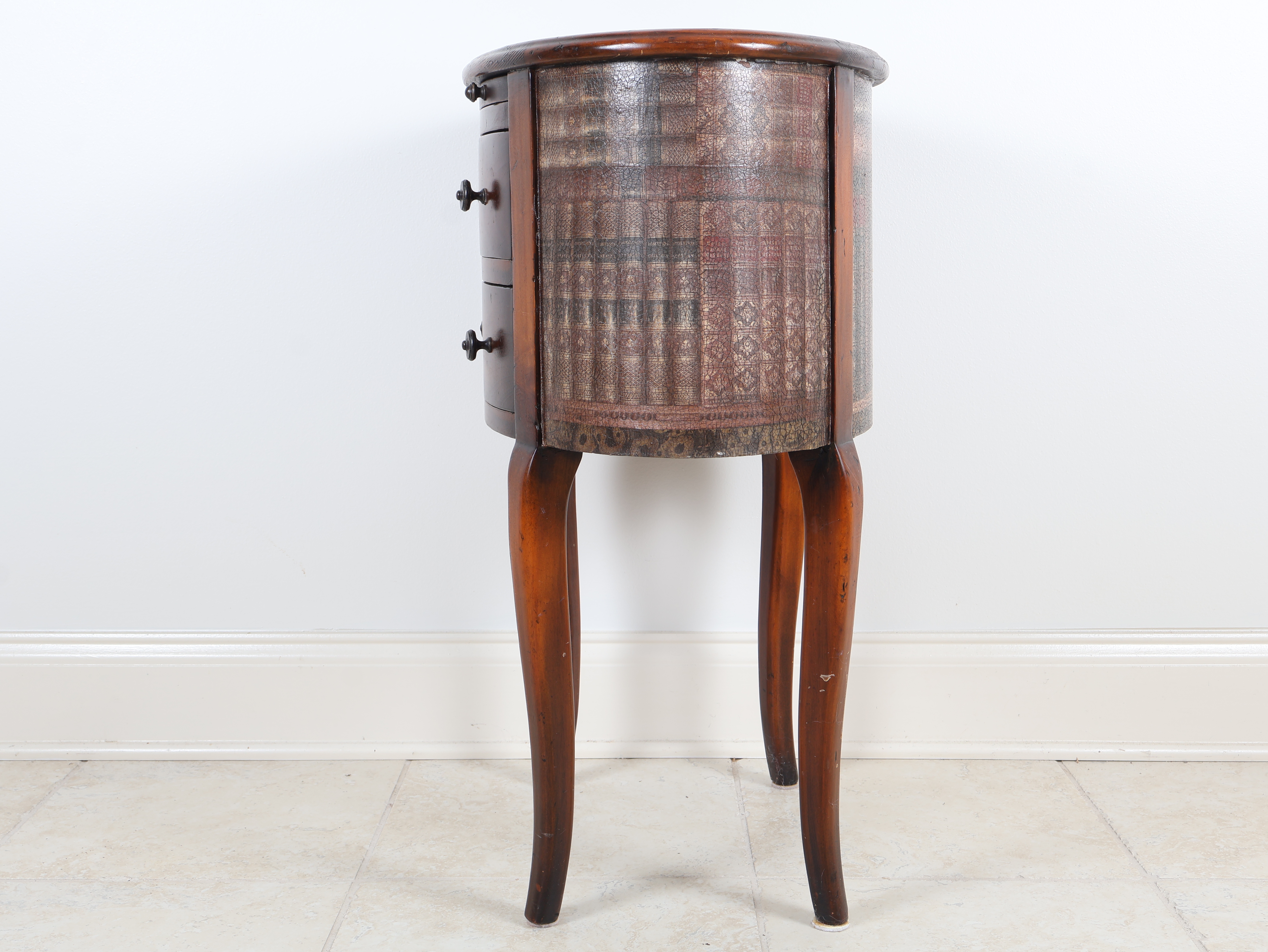 Traditional Oval Trompe L'oeil Book-Bound Side Table