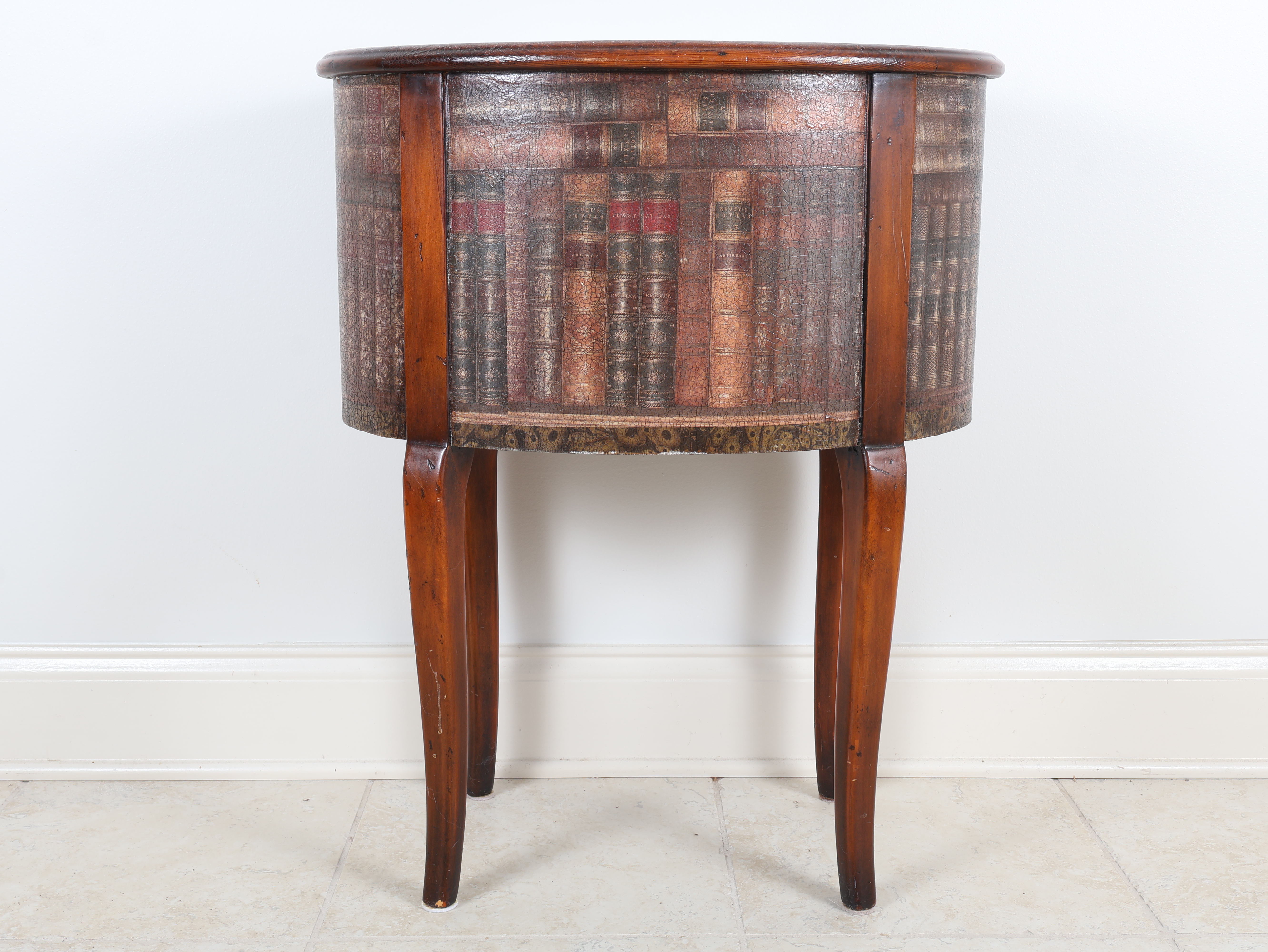 Traditional Oval Trompe L'oeil Book-Bound Side Table