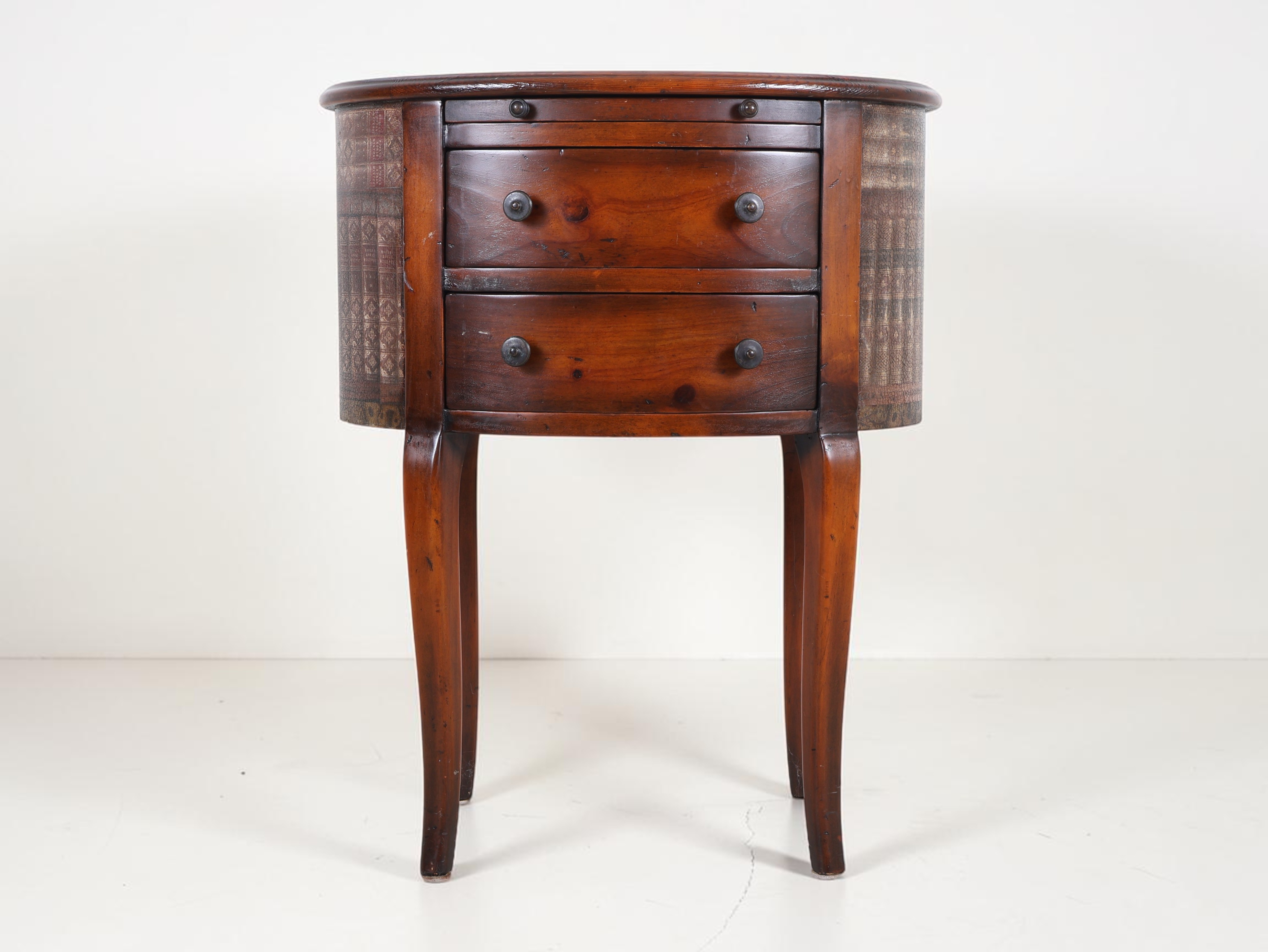 Traditional Oval Trompe L'oeil Book-Bound Side Table