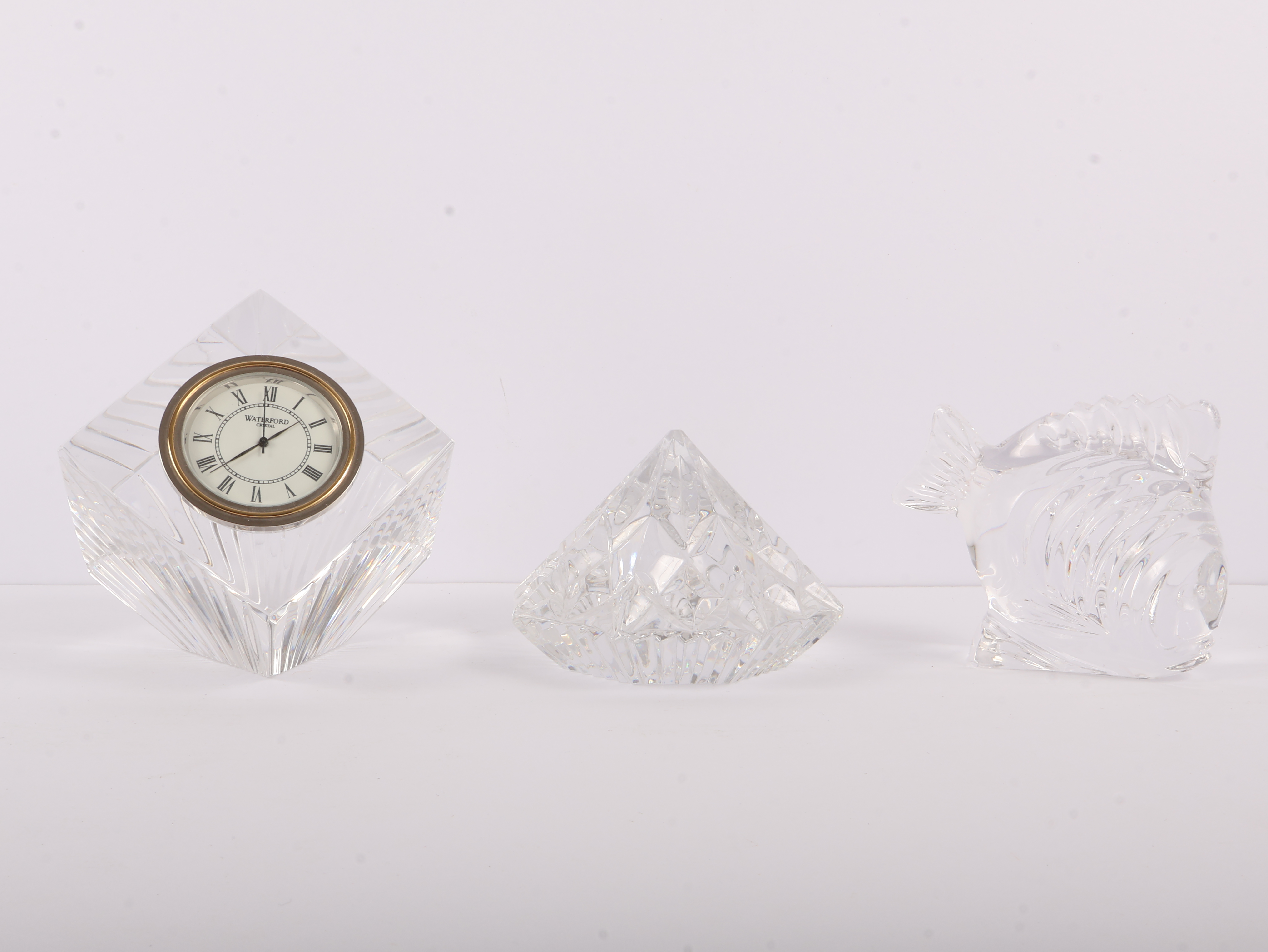 A Trio of Waterford Crystal Decorative Objects Including a Meridian Desk Clock