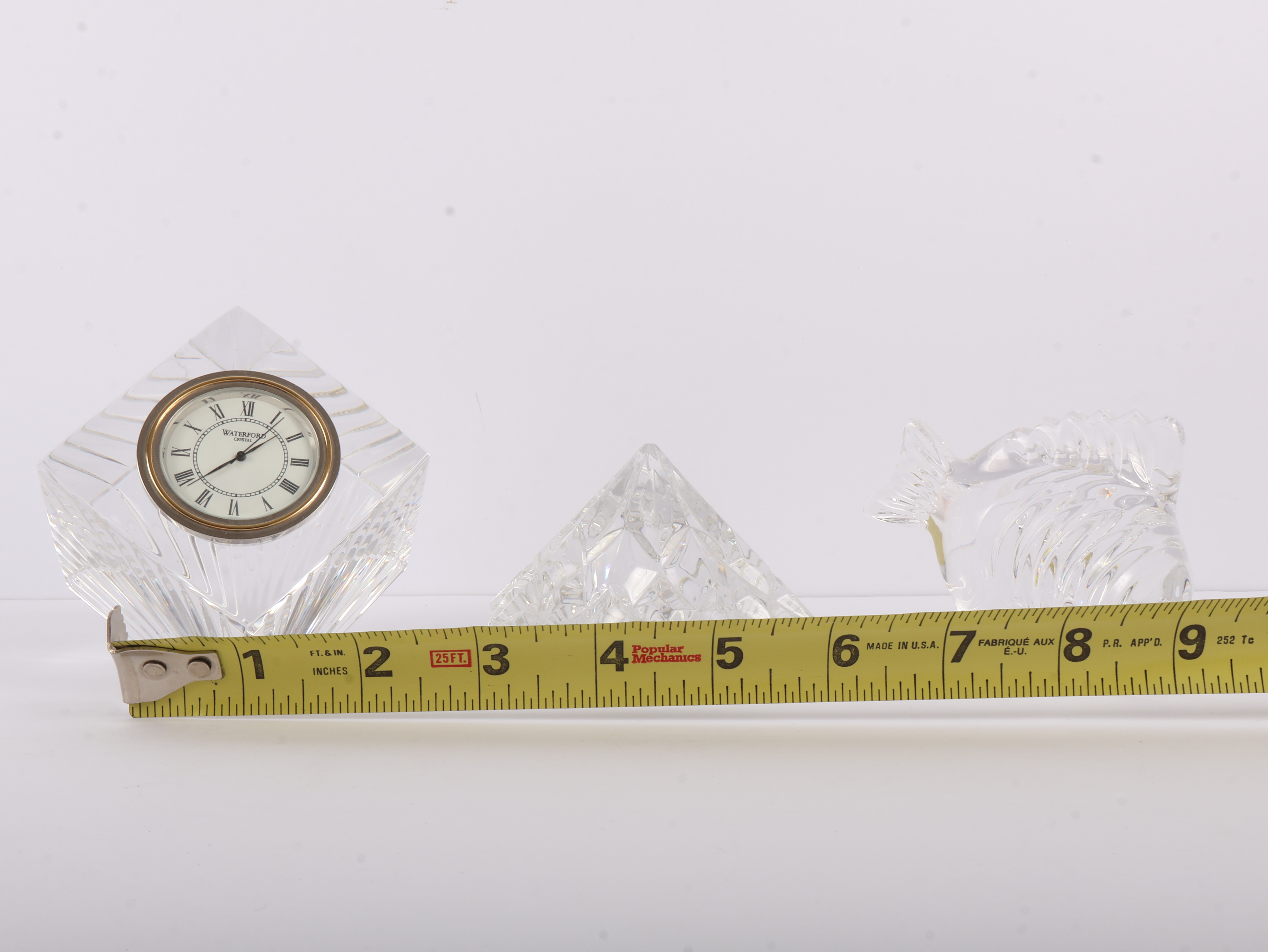 A Trio of Waterford Crystal Decorative Objects Including a Meridian Desk Clock