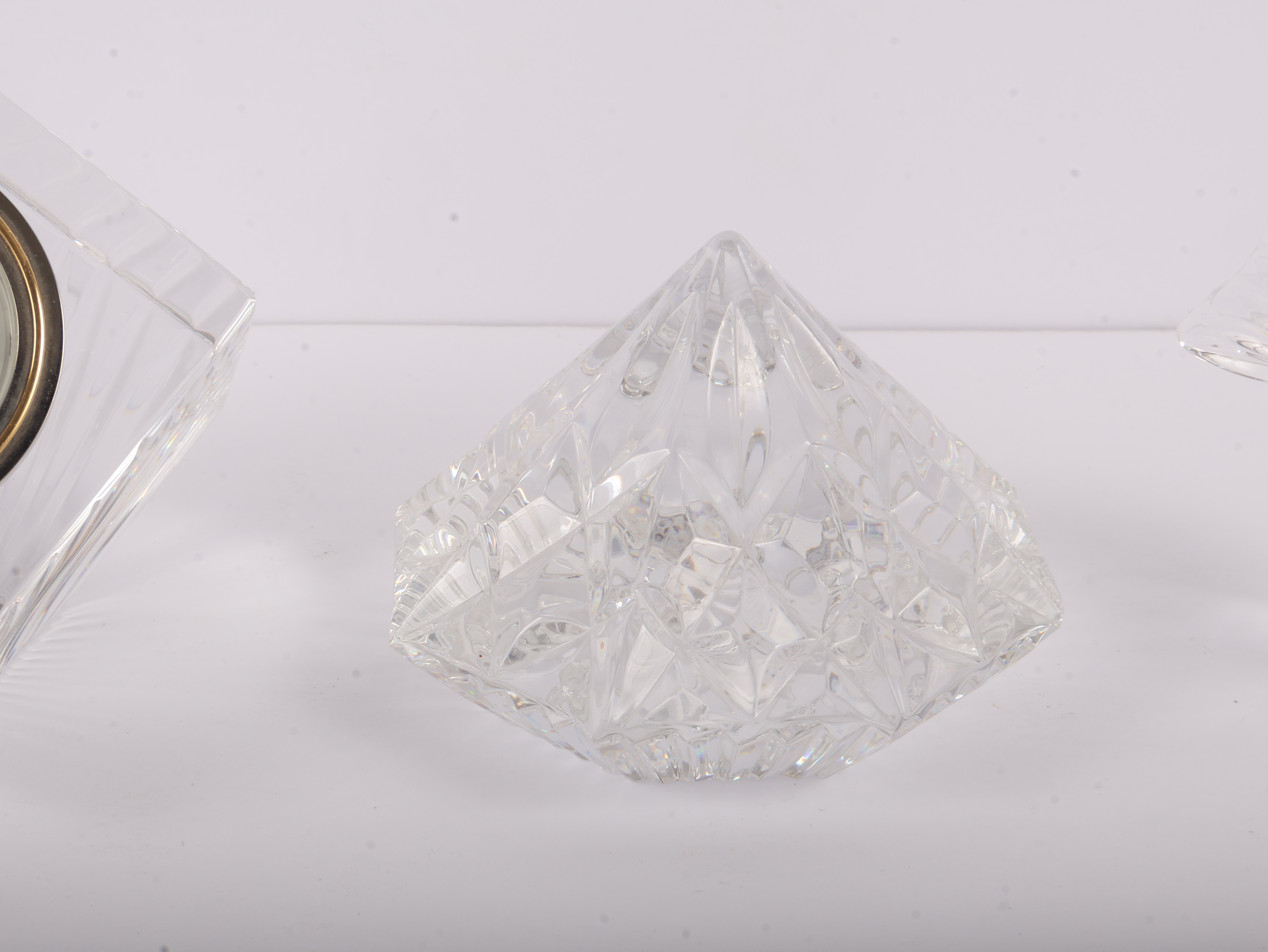 A Trio of Waterford Crystal Decorative Objects Including a Meridian Desk Clock
